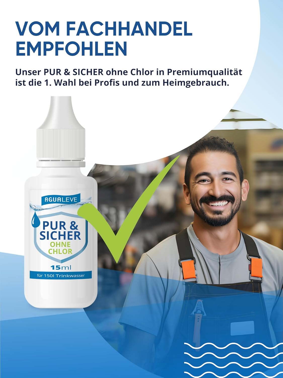Trinkwasseraufbereitung ohne Chlor (15 ml, 100 ml oder 500 ml) AGUALEVE PUR & SICHER