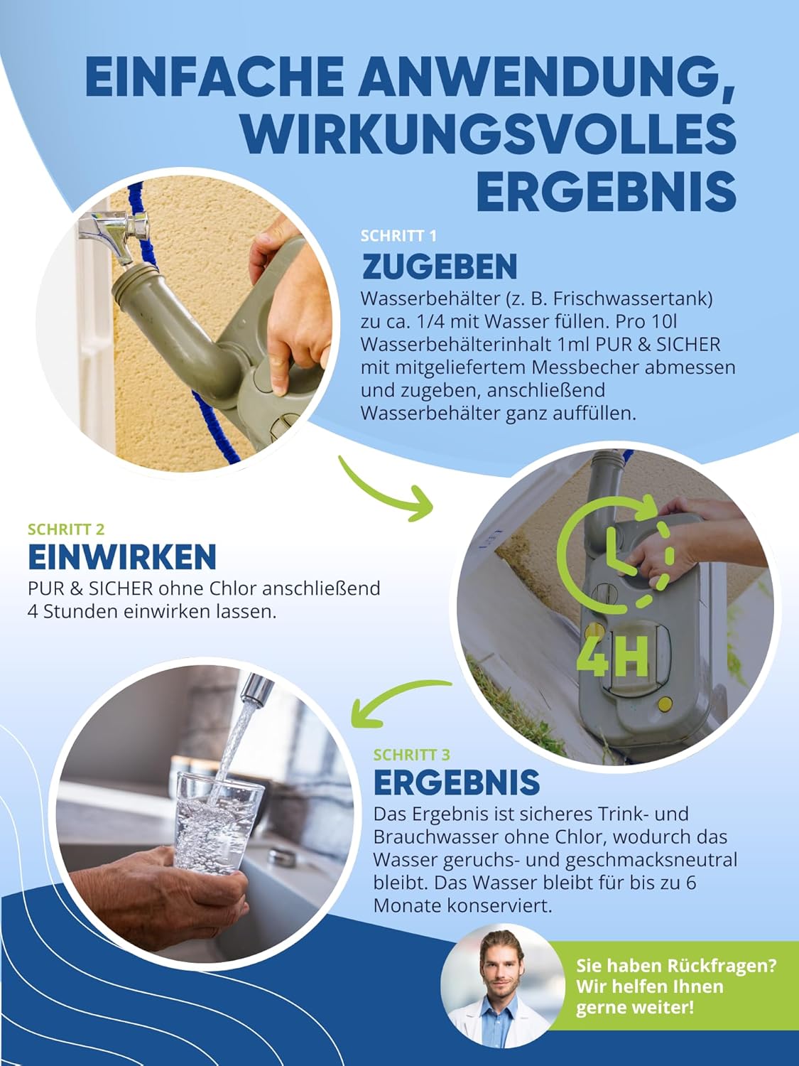 Trinkwasseraufbereitung ohne Chlor (15 ml, 100 ml oder 500 ml) AGUALEVE PUR & SICHER