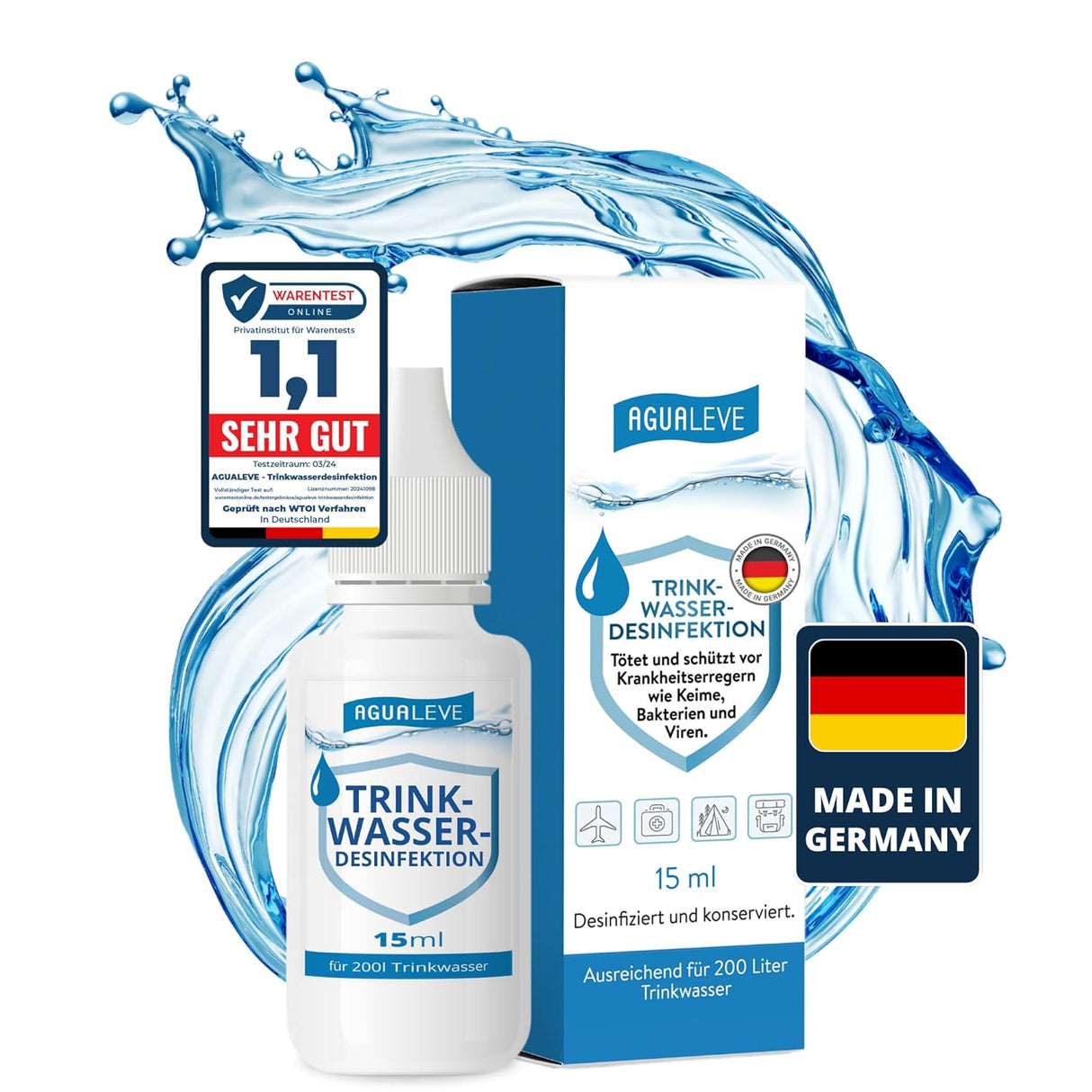 AGUALEVE® Trinkwasserdesinfektion 15ml für 200l Wasser