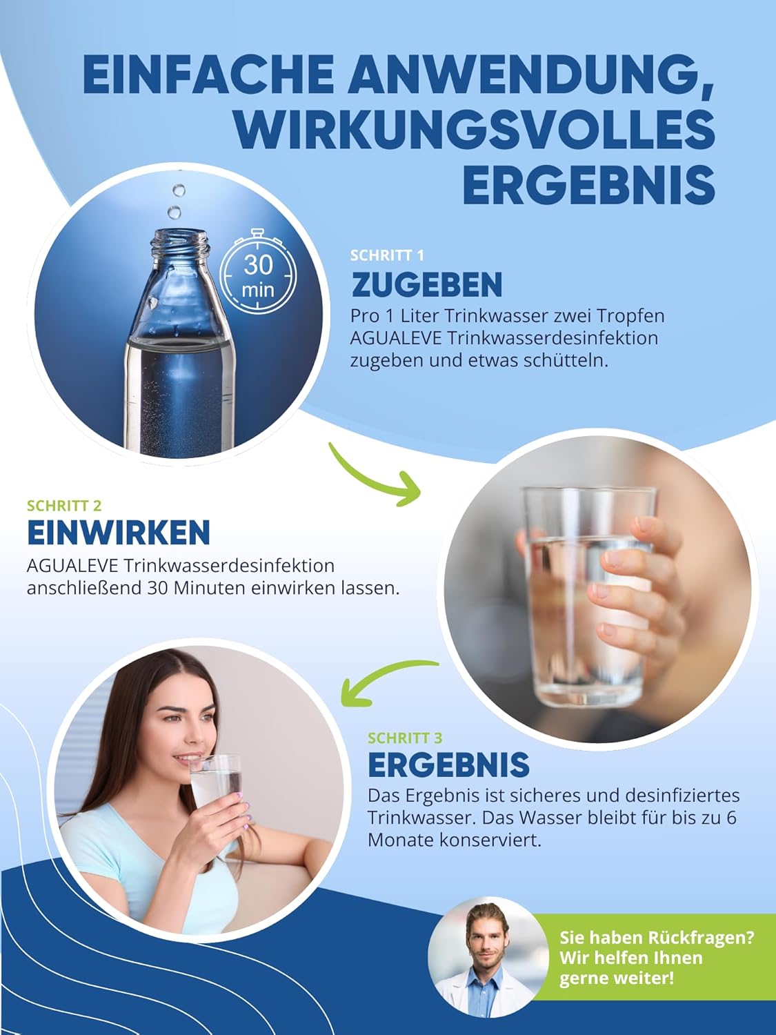 AGUALEVE® Trinkwasserdesinfektion 15ml für 200l Wasser
