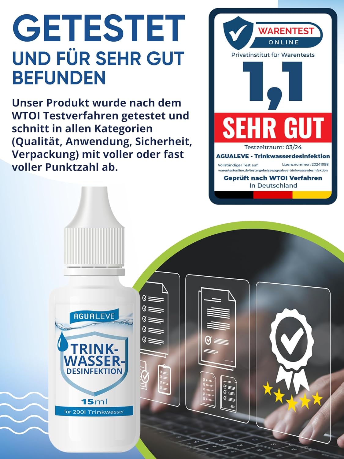 AGUALEVE® Trinkwasserdesinfektion 15ml für 200l Wasser