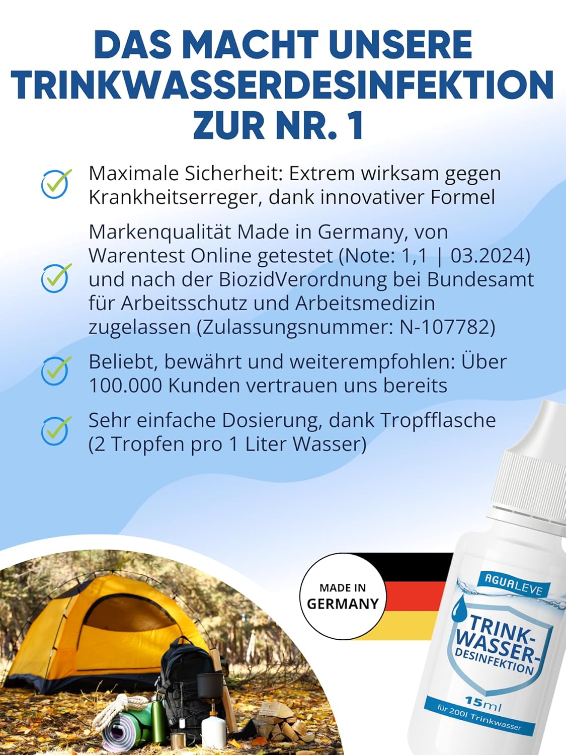 AGUALEVE® Trinkwasserdesinfektion 15ml für 200l Wasser