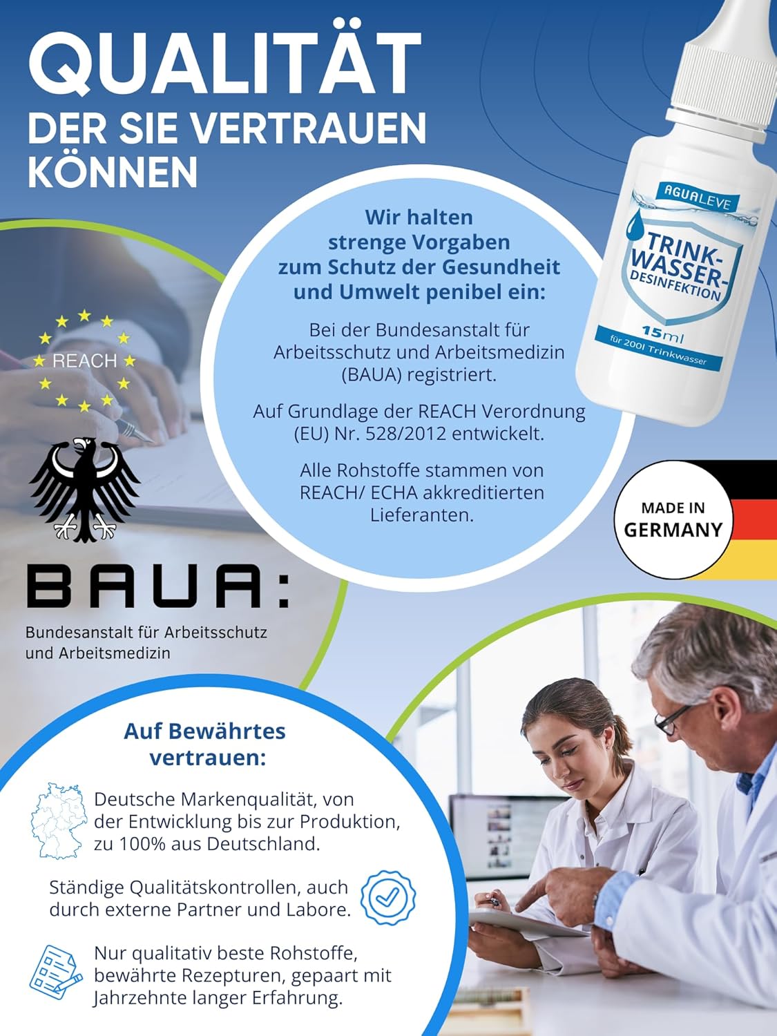 AGUALEVE® Trinkwasserdesinfektion 15ml für 200l Wasser