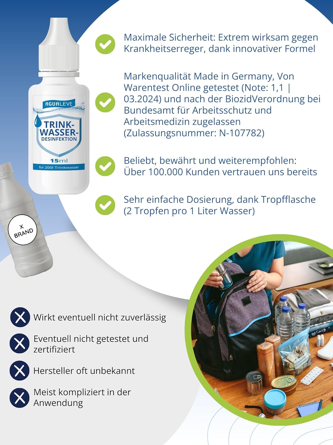 AGUALEVE® Trinkwasserdesinfektion 15ml für 200l Wasser