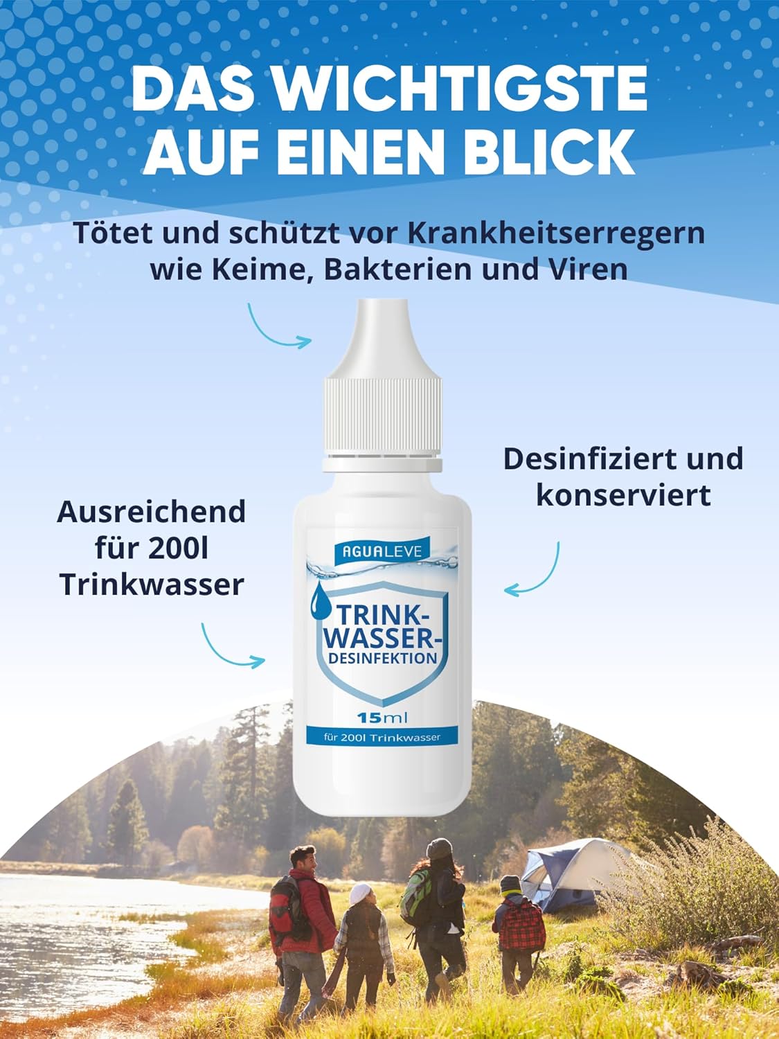 AGUALEVE® Trinkwasserdesinfektion 15ml für 200l Wasser
