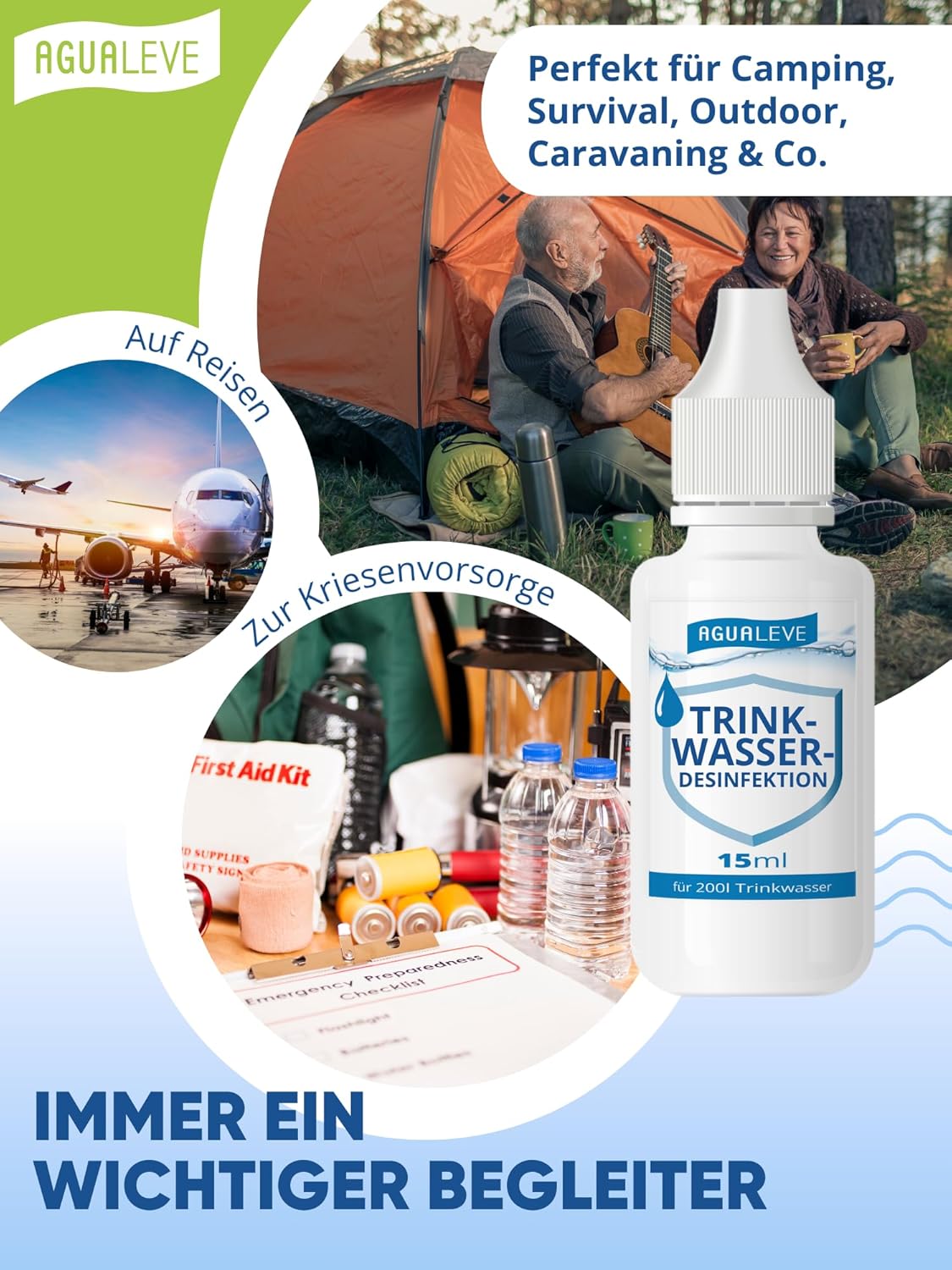 AGUALEVE® Trinkwasserdesinfektion 15ml für 200l Wasser