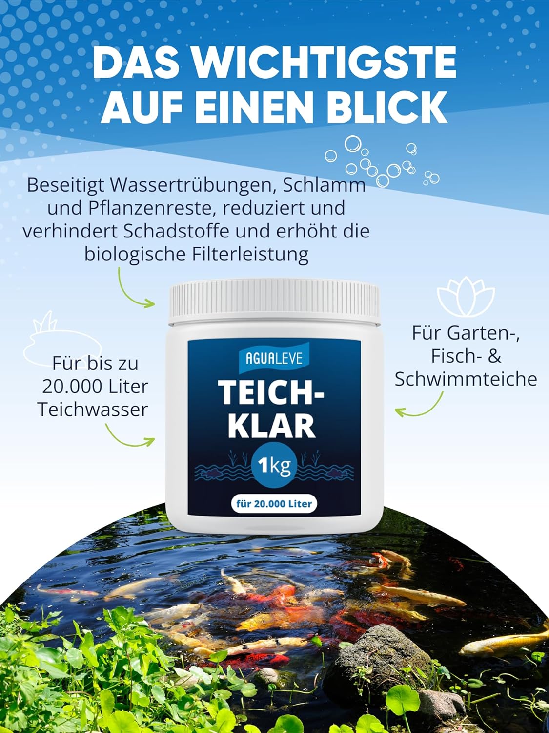 Teichklar bei braunem & trübem Teichwasser 1kg AGUALEVE®