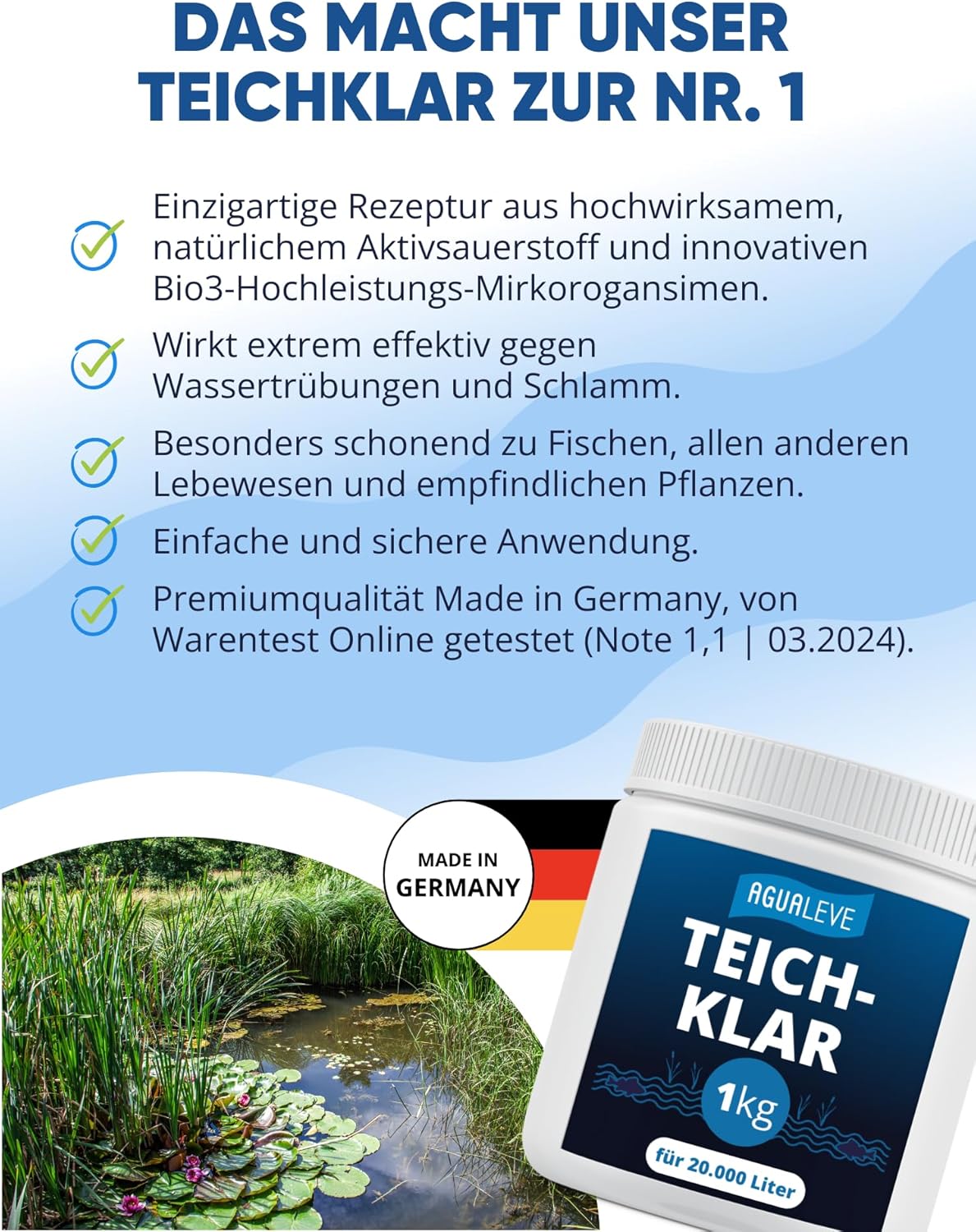Teichklar bei braunem & trübem Teichwasser 1kg AGUALEVE®