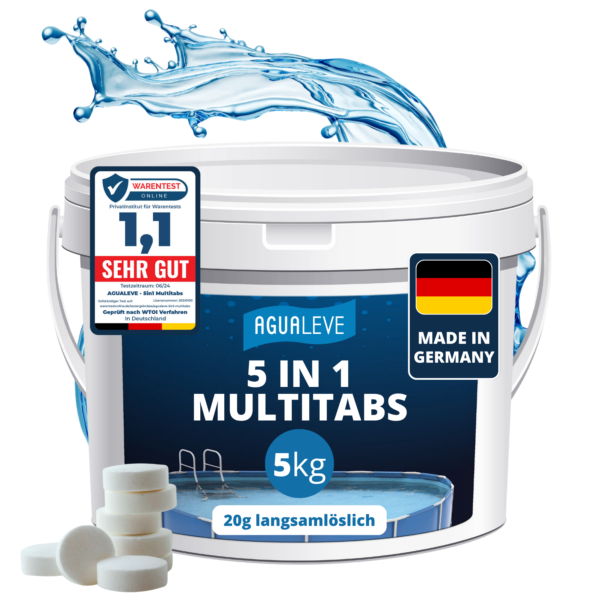Chlortabletten Pool 5 in 1 Multitabs 20g (1 kg oder 5 kg) AGUALEVE