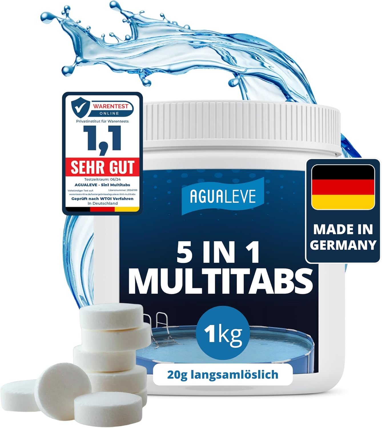Chlortabletten Pool 5 in 1 Multitabs 20g (1 kg oder 5 kg) AGUALEVE