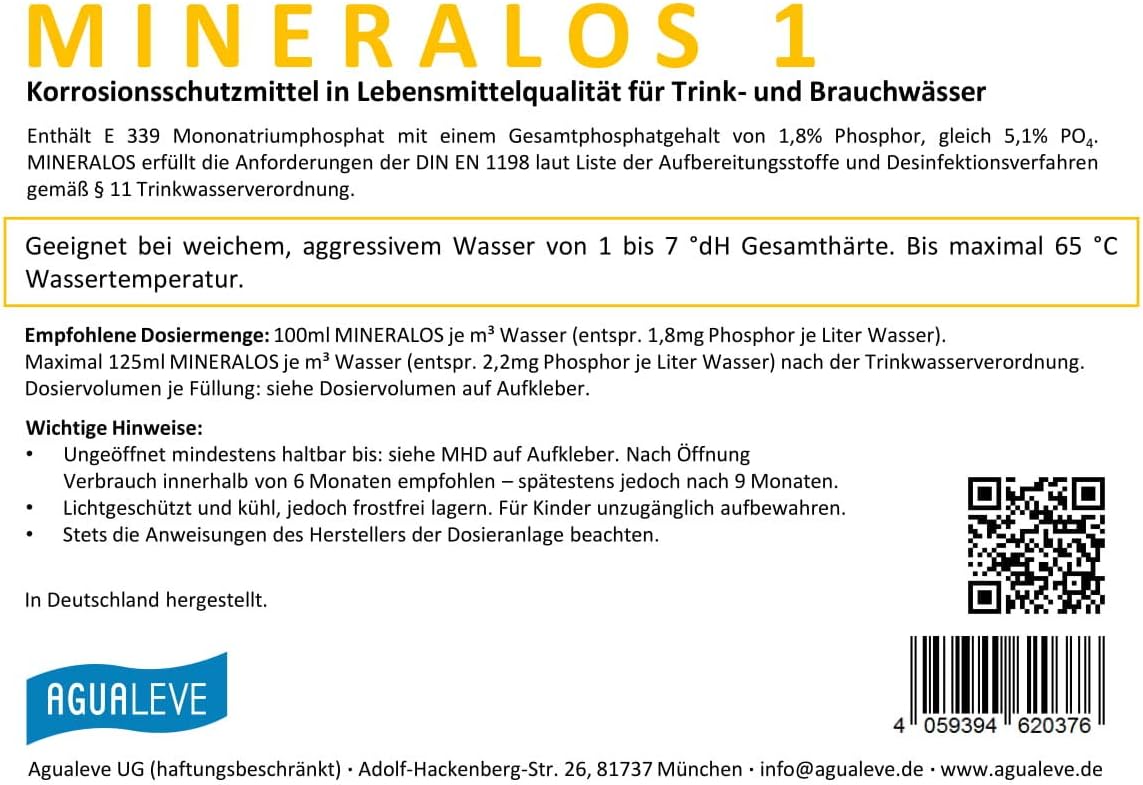 MINERALOS 1 Dosierlösung als Alternative zu BWT Mineralstoff F1 / H1 (10 l oder 20 l Kanister)