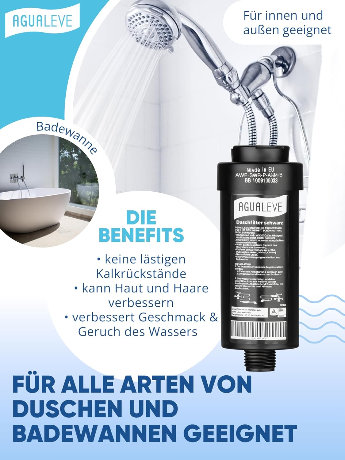 Wasserfilter Dusche (in chrom, weiß und schwarz erhältlich)