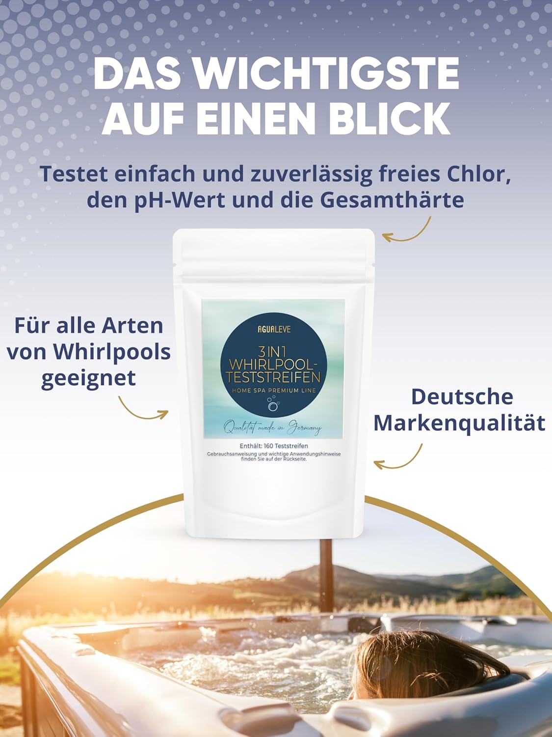 AGUALEVE® 3 in 1 Whirlpool Teststreifen 160 Stück