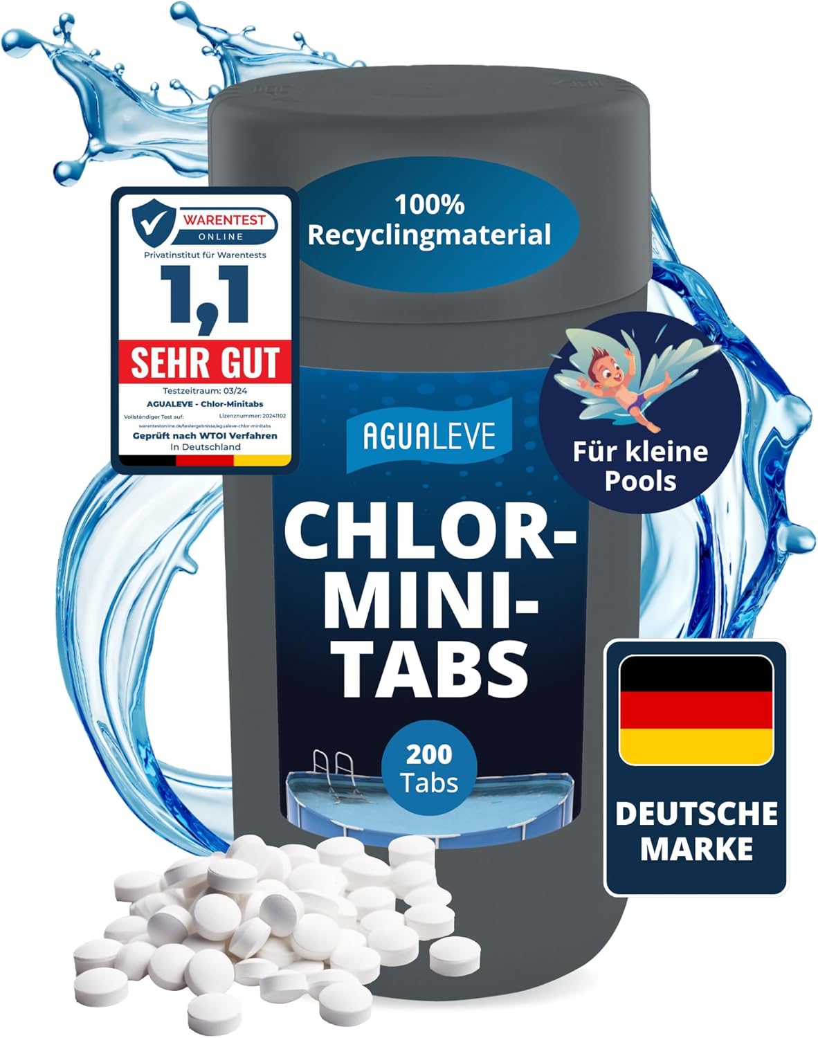 Chlor-Minitabs 200 Stück schnelllöslich AGUALEVE