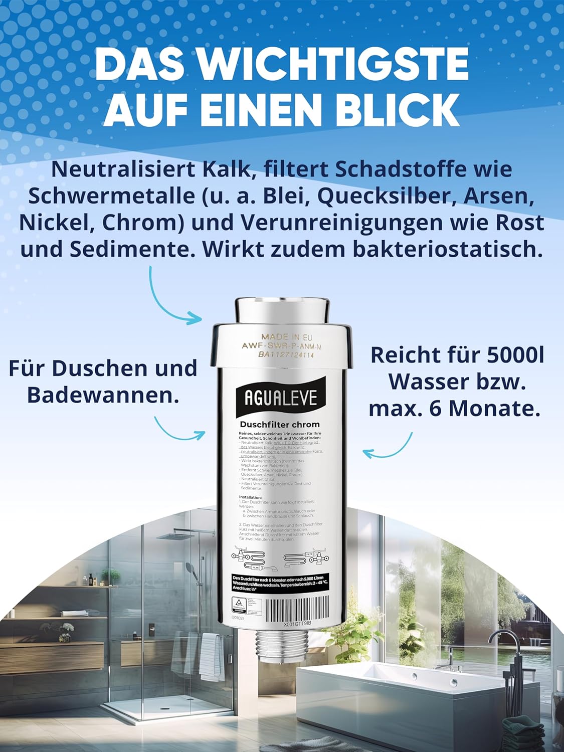 Wasserfilter Dusche (in chrom, weiß und schwarz erhältlich)
