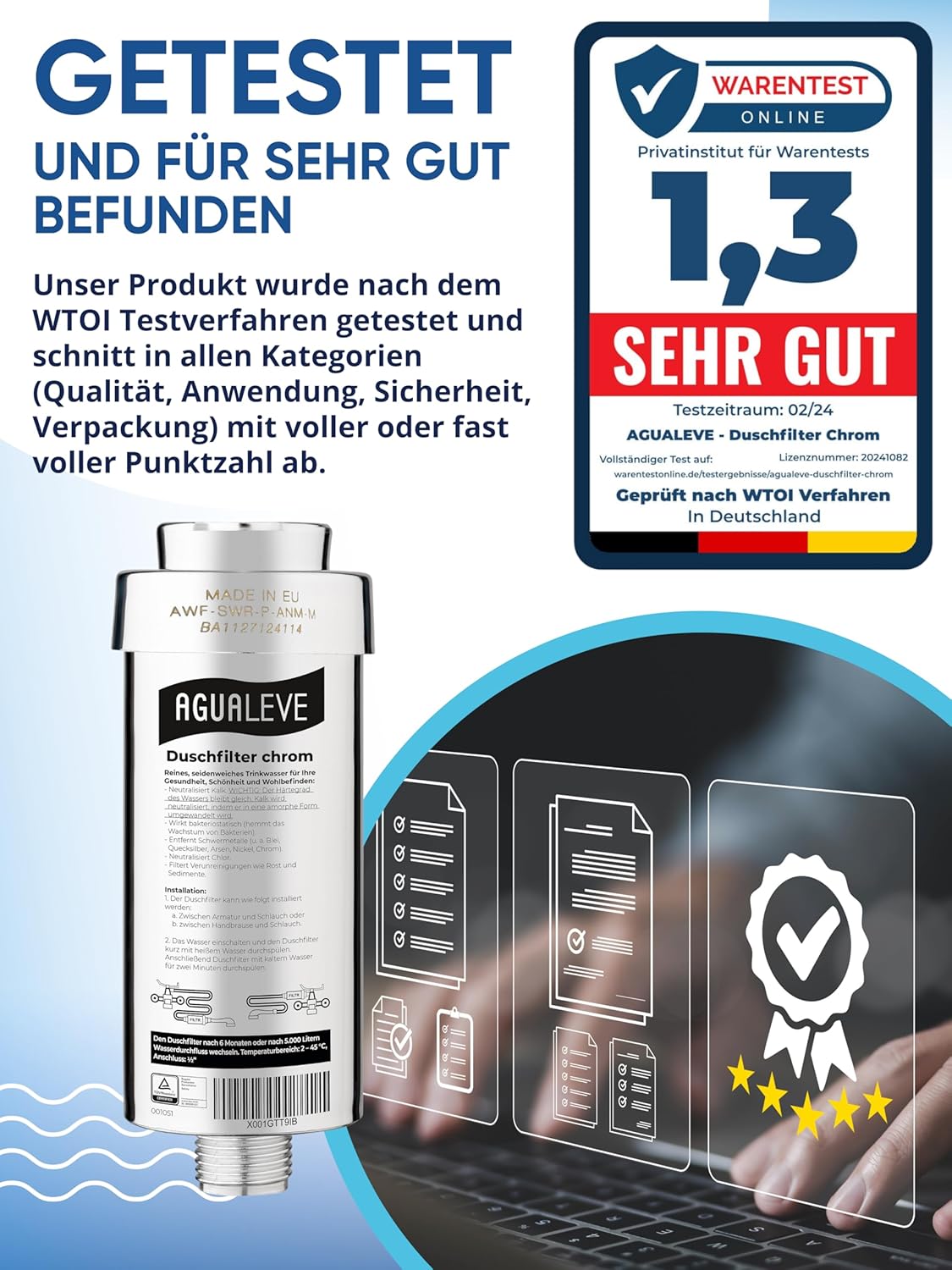 Wasserfilter Dusche (in chrom, weiß und schwarz erhältlich)