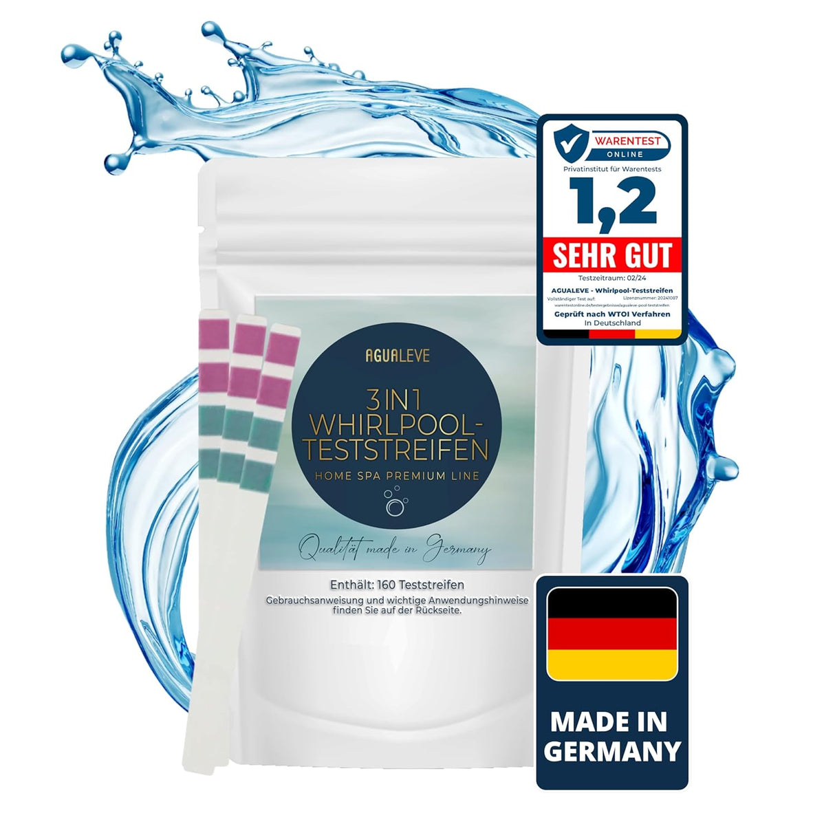 AGUALEVE® 3 in 1 Whirlpool Teststreifen 160 Stück