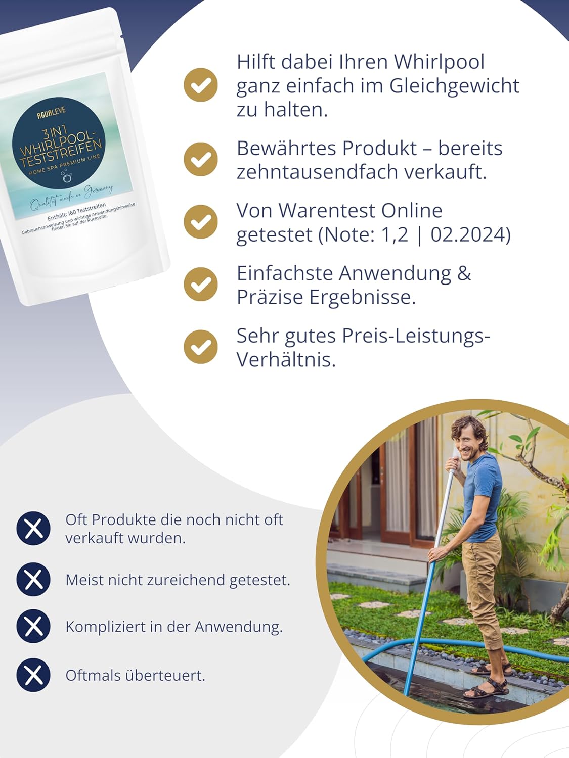 AGUALEVE® 3 in 1 Whirlpool Teststreifen 160 Stück