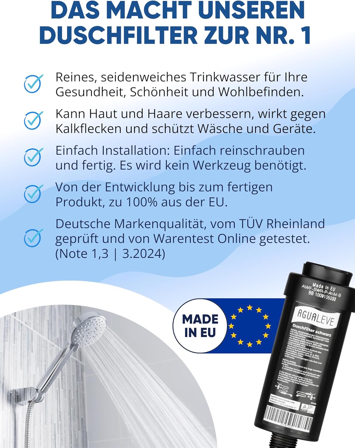 Wasserfilter Dusche (in chrom, weiß und schwarz erhältlich)