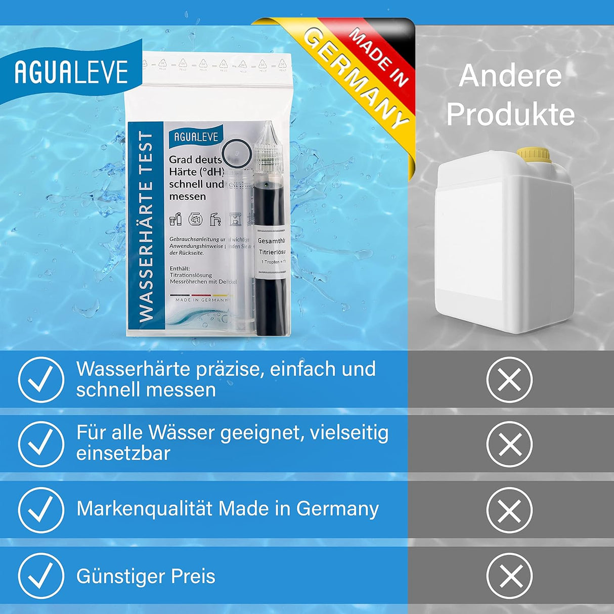 AGUALEVE Wasserhärte Test (als 1x 15ml & 2x 15ml erhältlich)