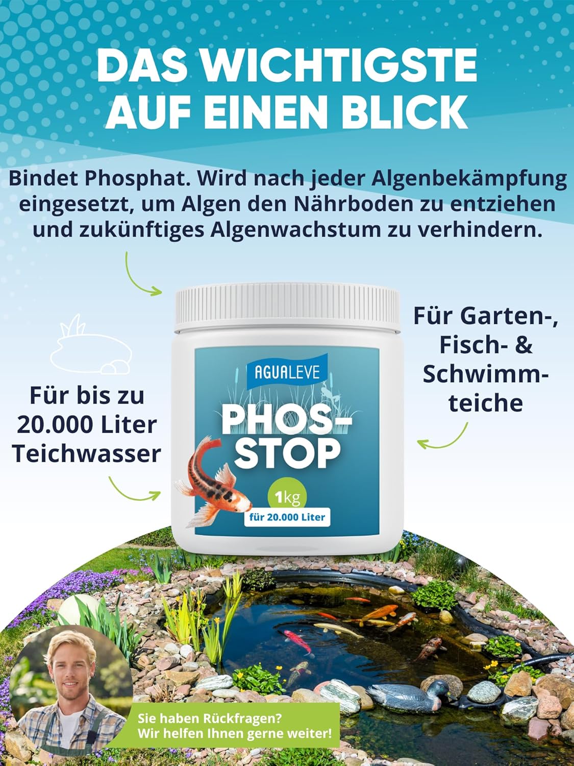 Phosstop 1kg Phosphatbinder für Teiche AGUALEVE®
