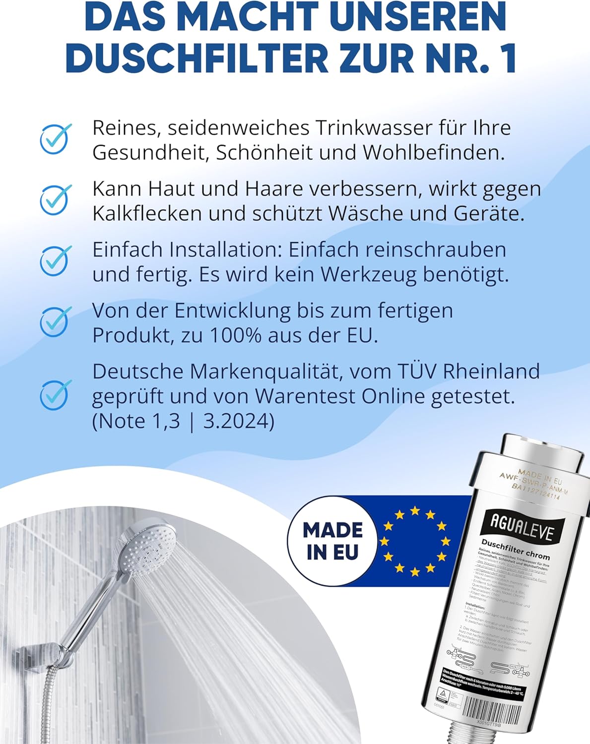 Wasserfilter Dusche (in chrom, weiß und schwarz erhältlich)