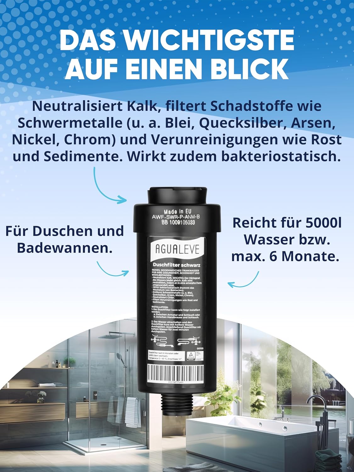 Wasserfilter Dusche (in chrom, weiß und schwarz erhältlich)