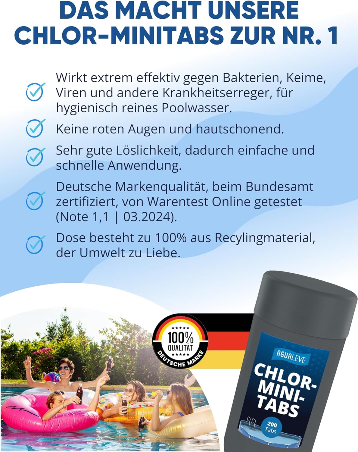 AGUALEVE® Chlor-Minitabs 200 Stück schnelllöslich