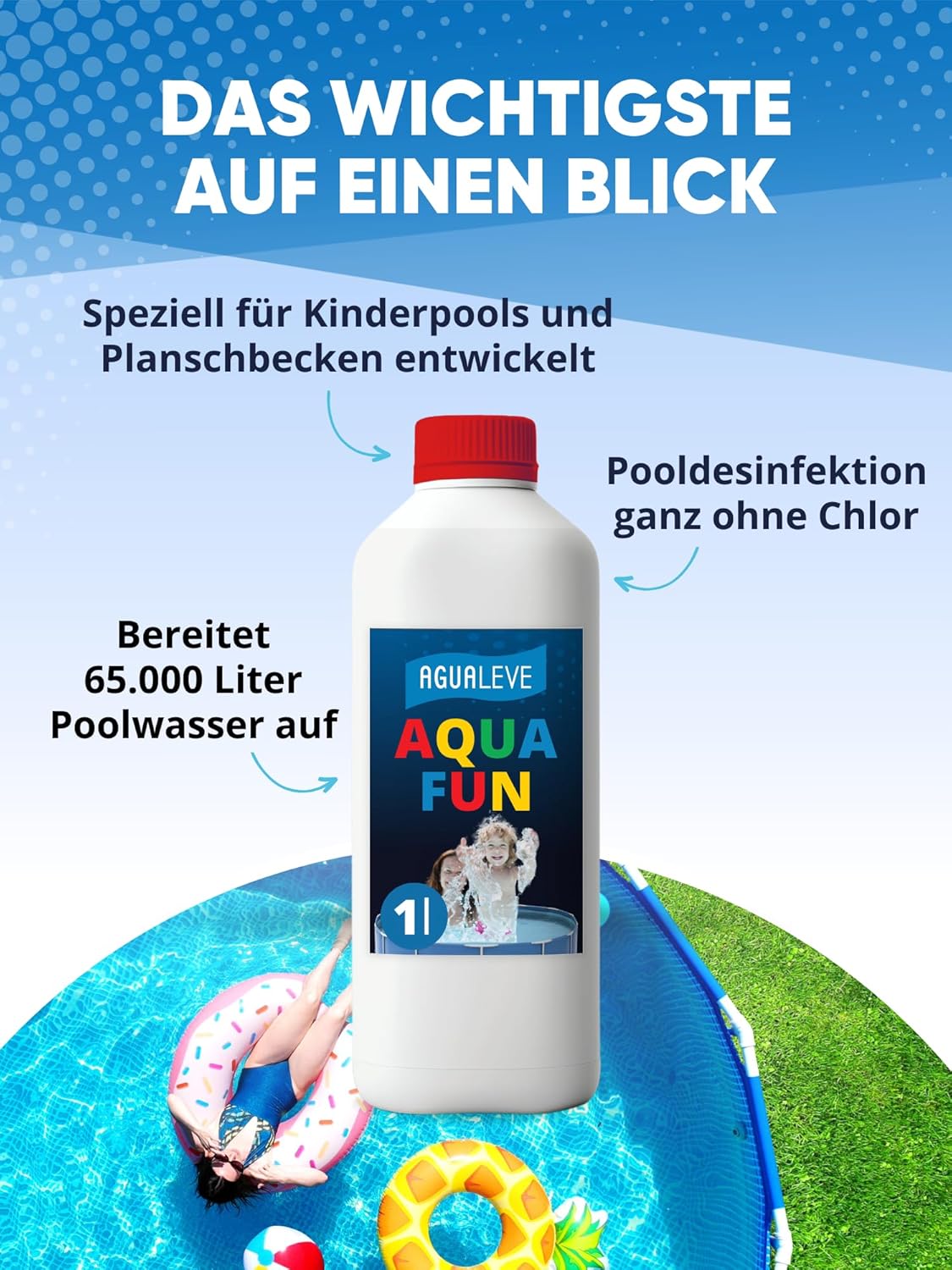 Aqua Fun Planschbeckendesinfektion ohne Chlor 1 Ltr. AGUALEVE