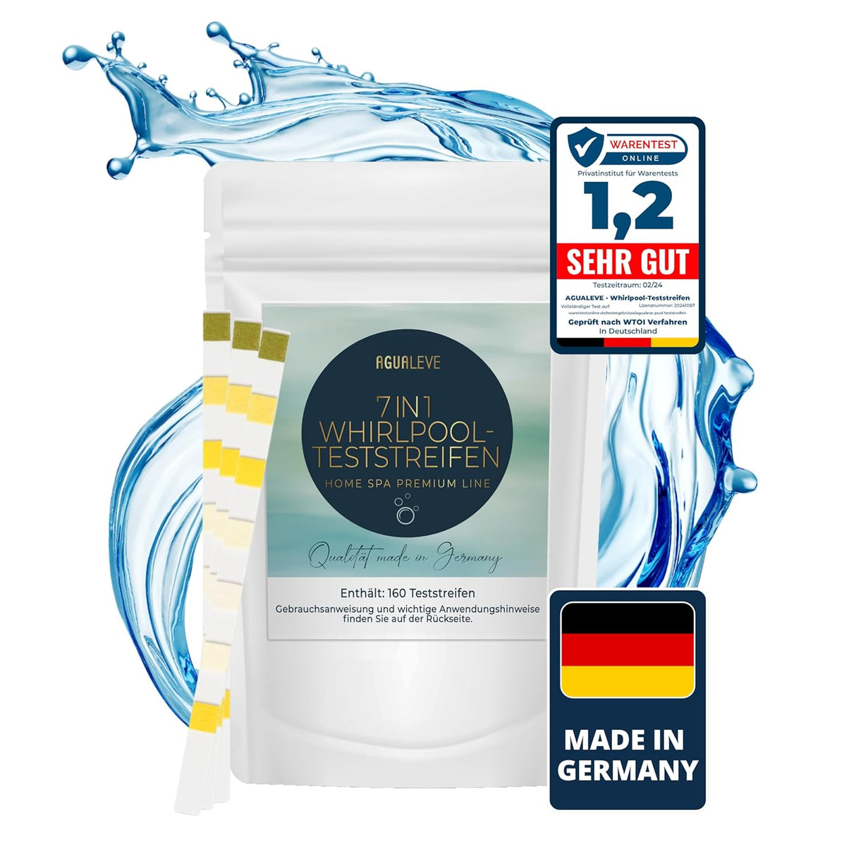 AGUALEVE® 7 in 1 Whirlpool Teststreifen 160 Stück