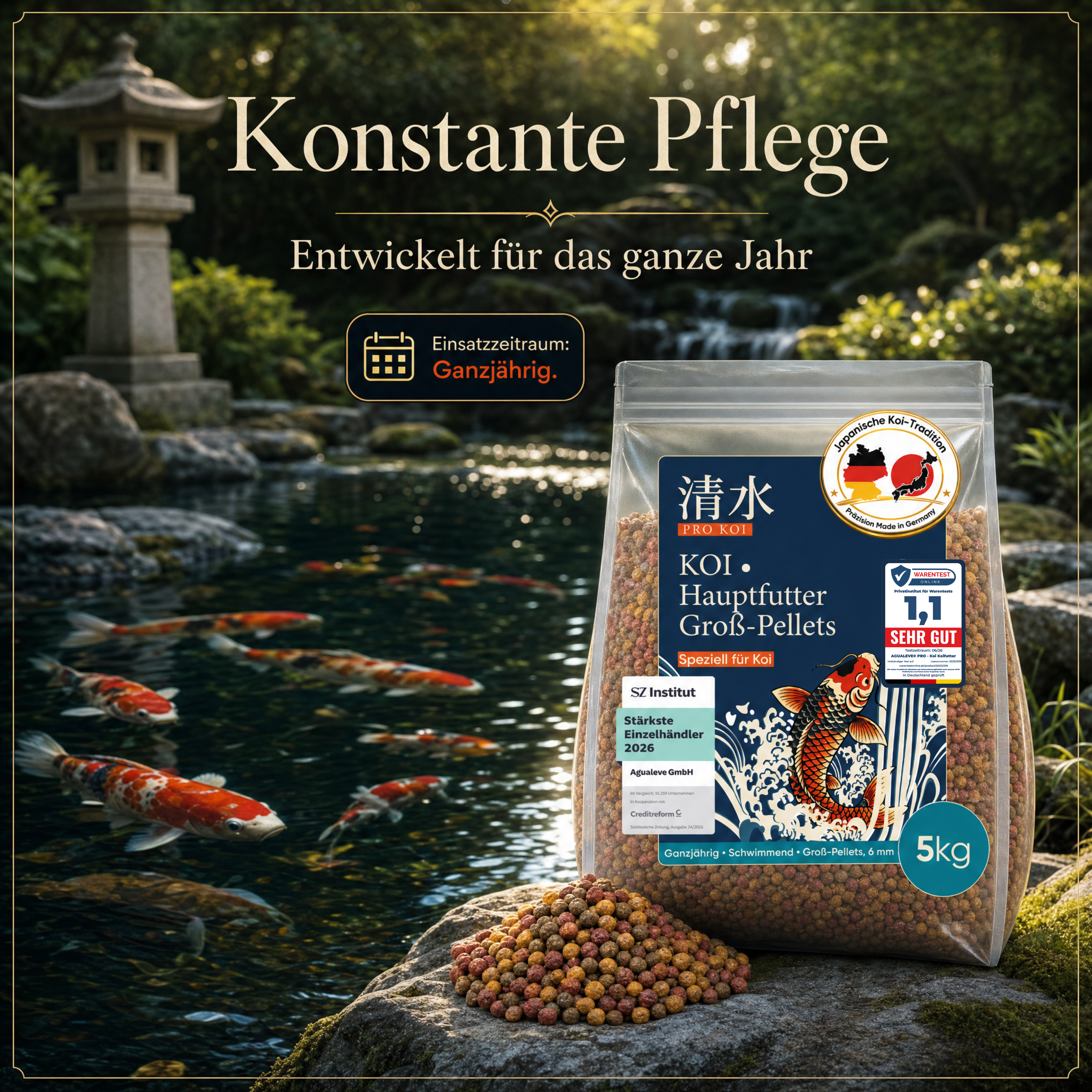 PRO KOI Hauptfutter Groß-Pellets täglich | schwimmende Pellets 6 mm