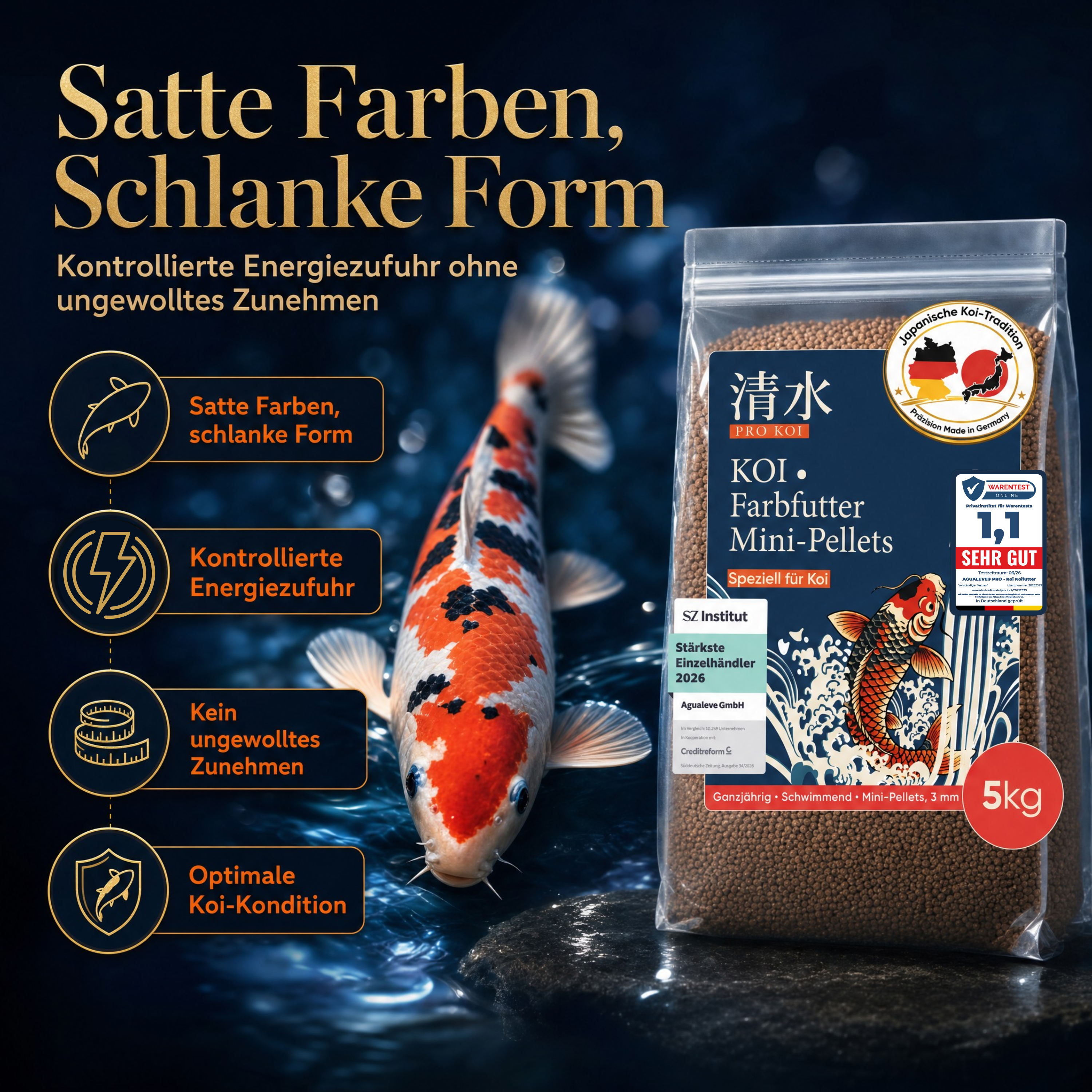 PRO KOI Farbfutter Mini-Pellets ganzjährig | schwimmende Pellets 3 mm