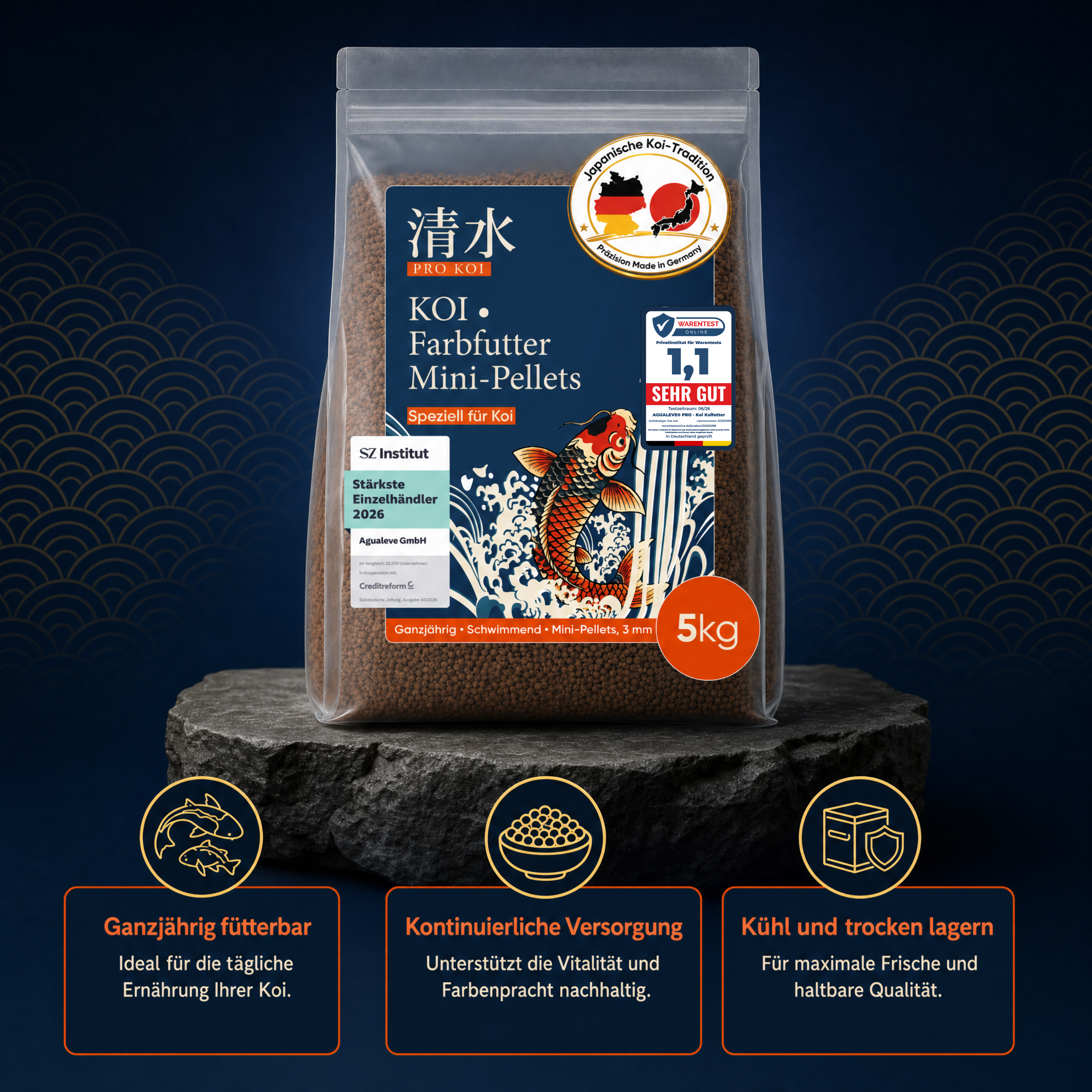 PRO KOI Farbfutter Mini-Pellets ganzjährig | schwimmende Pellets 3 mm