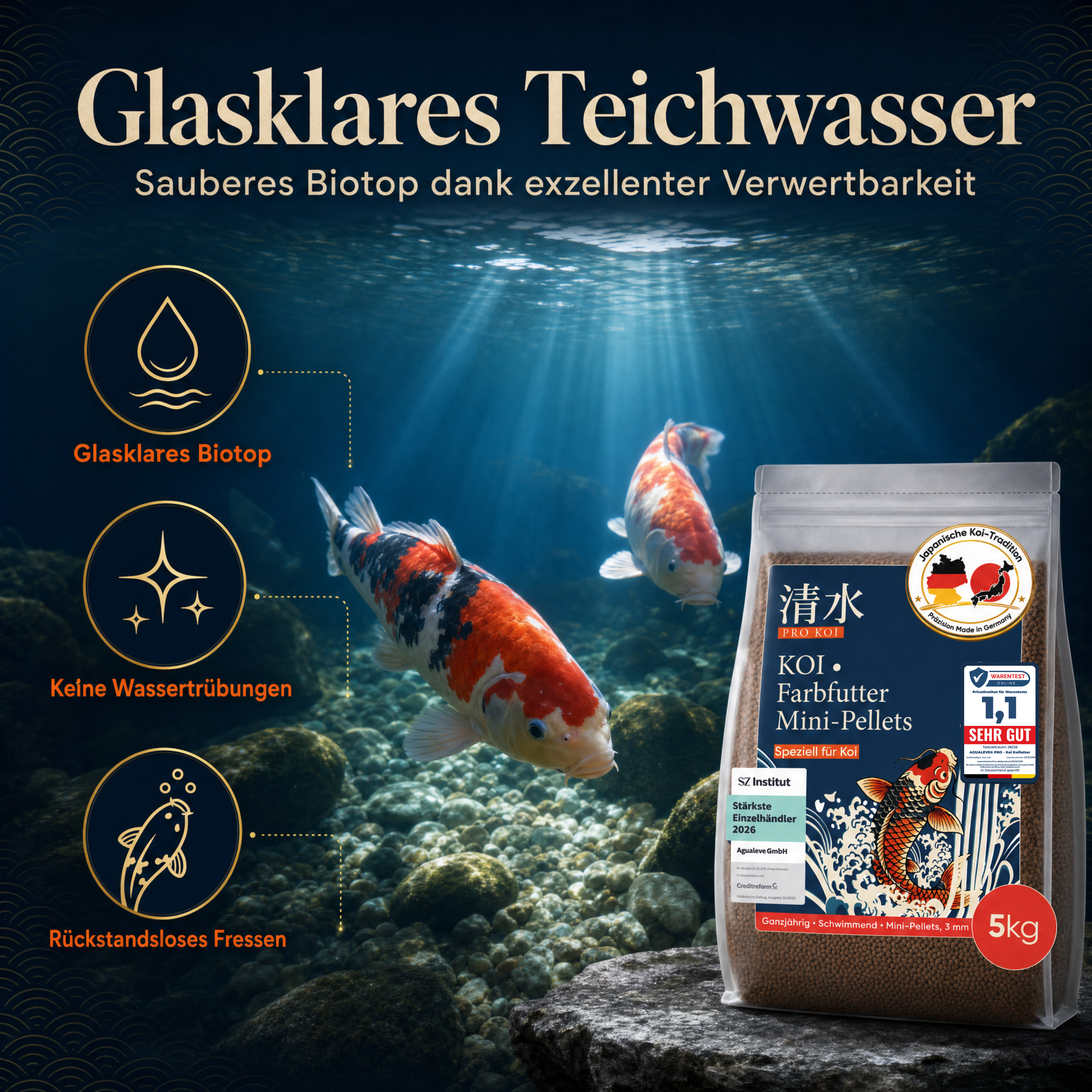PRO KOI Farbfutter Mini-Pellets ganzjährig | schwimmende Pellets 3 mm