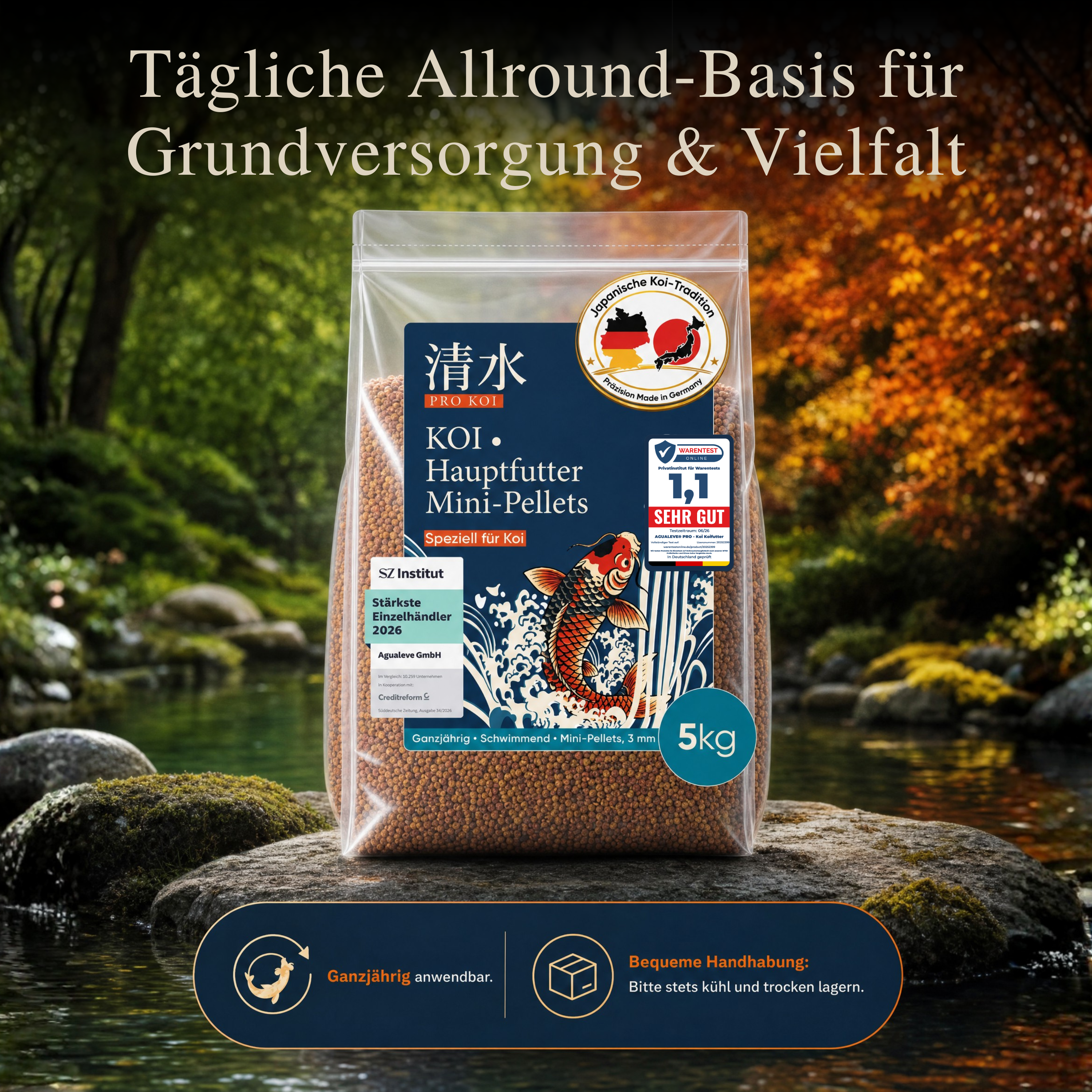 PRO KOI Hauptfutter Mini-Pellets täglich | schwimmende Pellets 3 mm