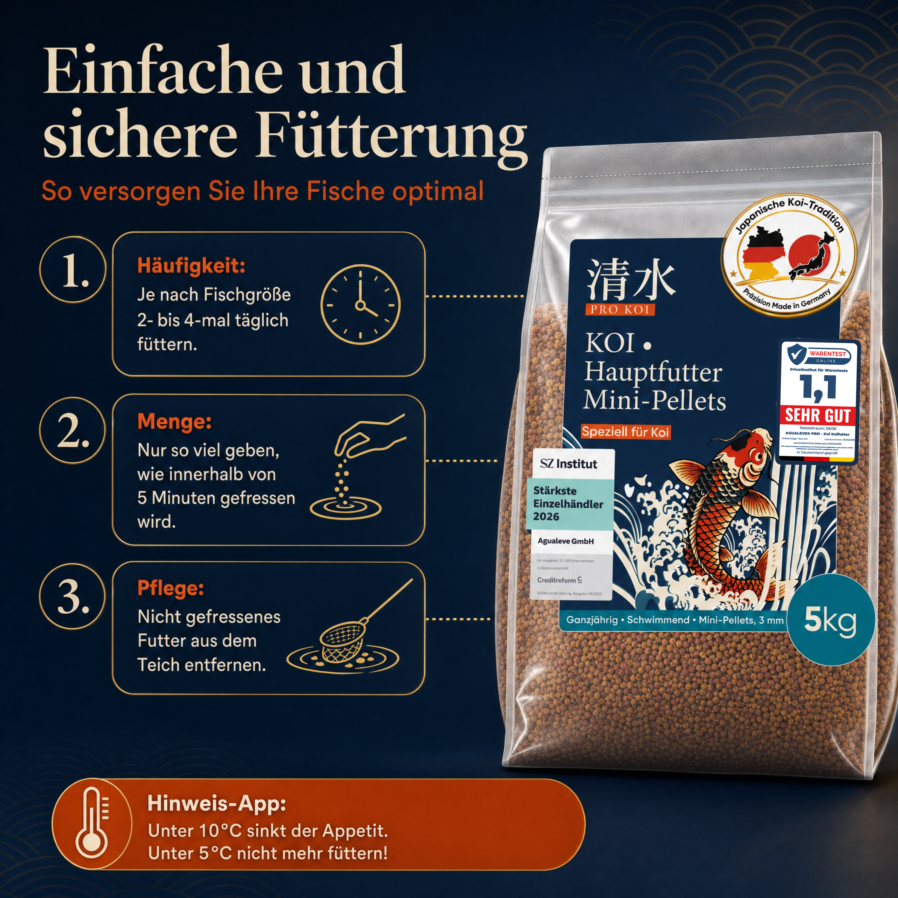 PRO KOI Hauptfutter Mini-Pellets täglich | schwimmende Pellets 3 mm