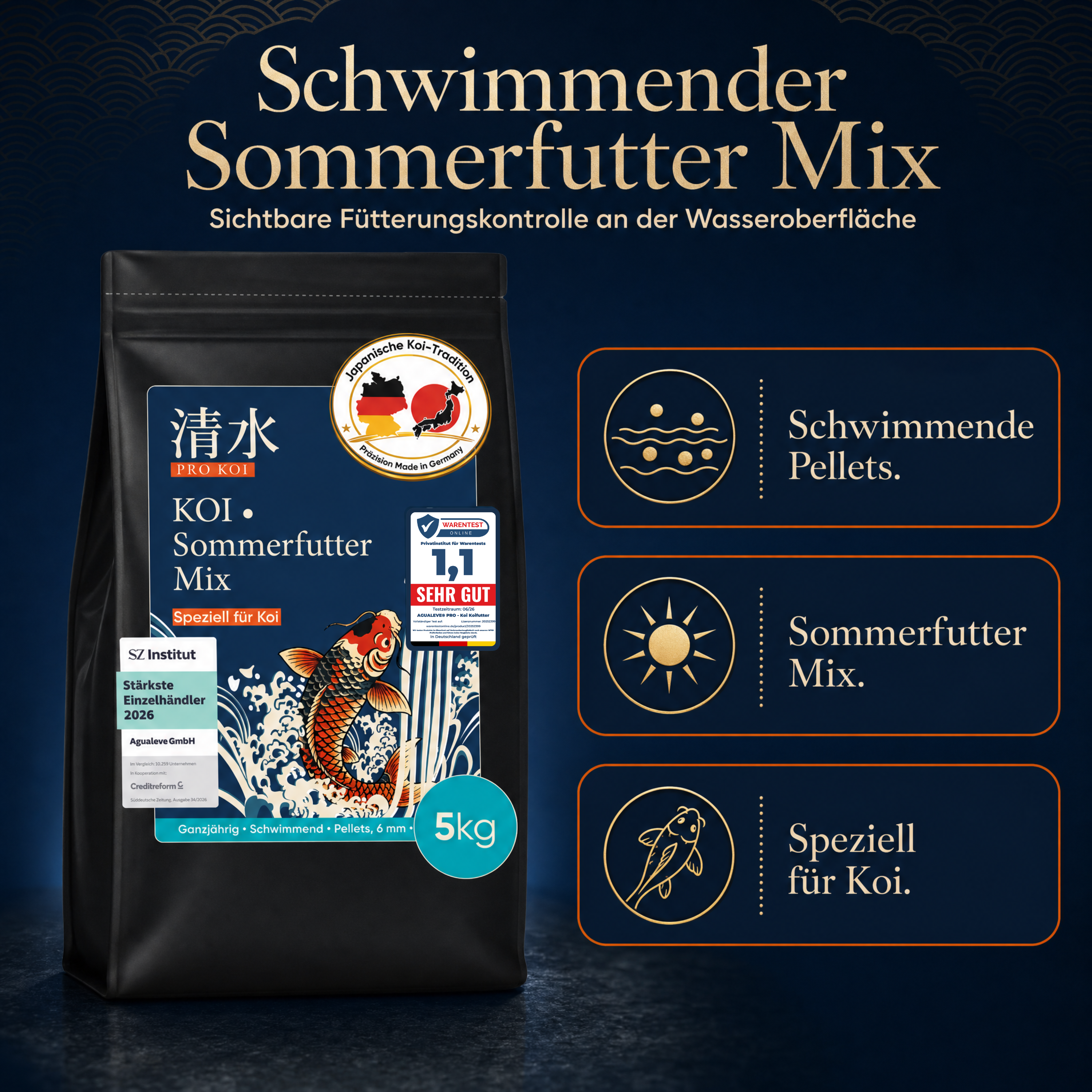 PRO KOI Sommerfutter Mix Ganzjahresmix | schwimmende Pellets 6 mm