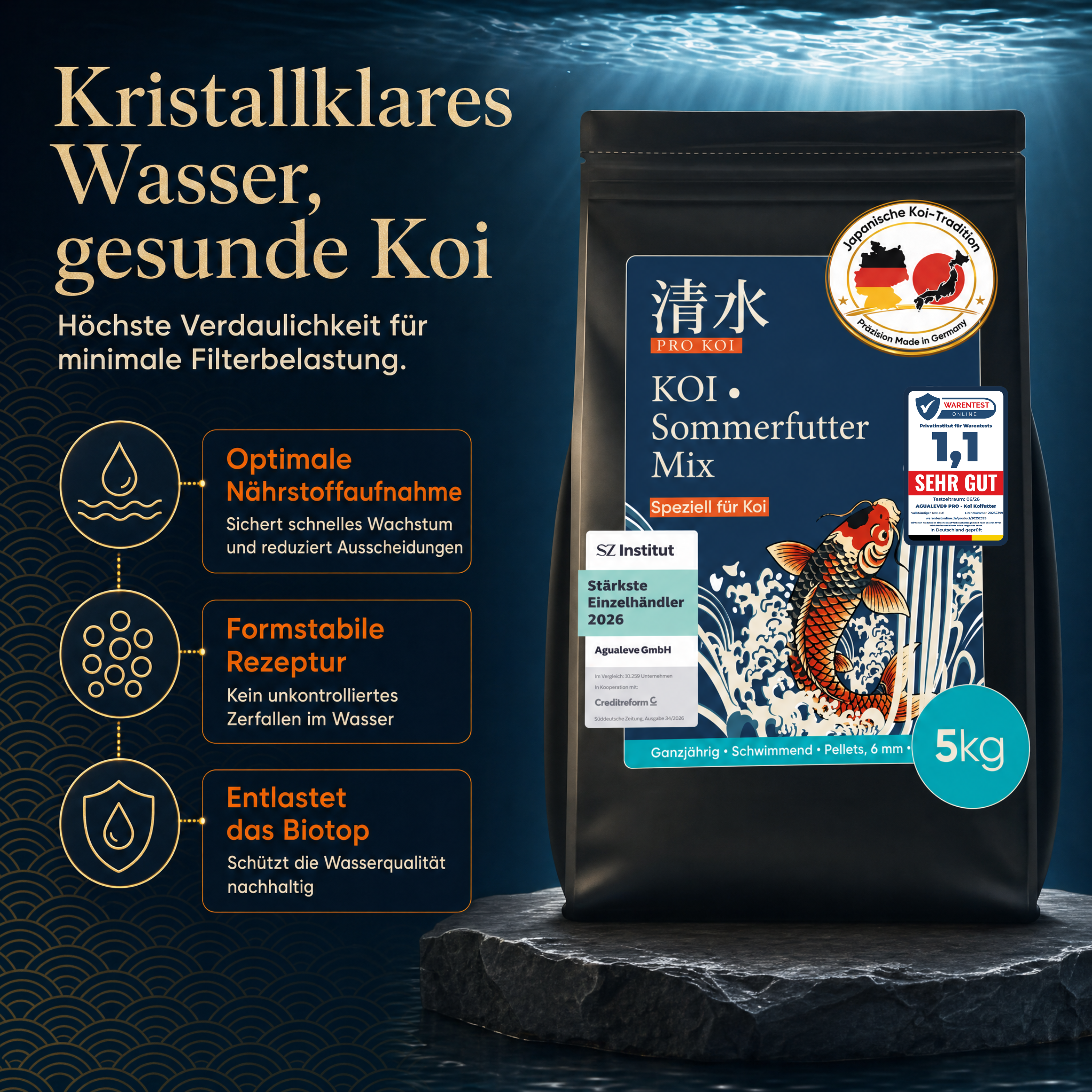 PRO KOI Sommerfutter Mix Ganzjahresmix | schwimmende Pellets 6 mm
