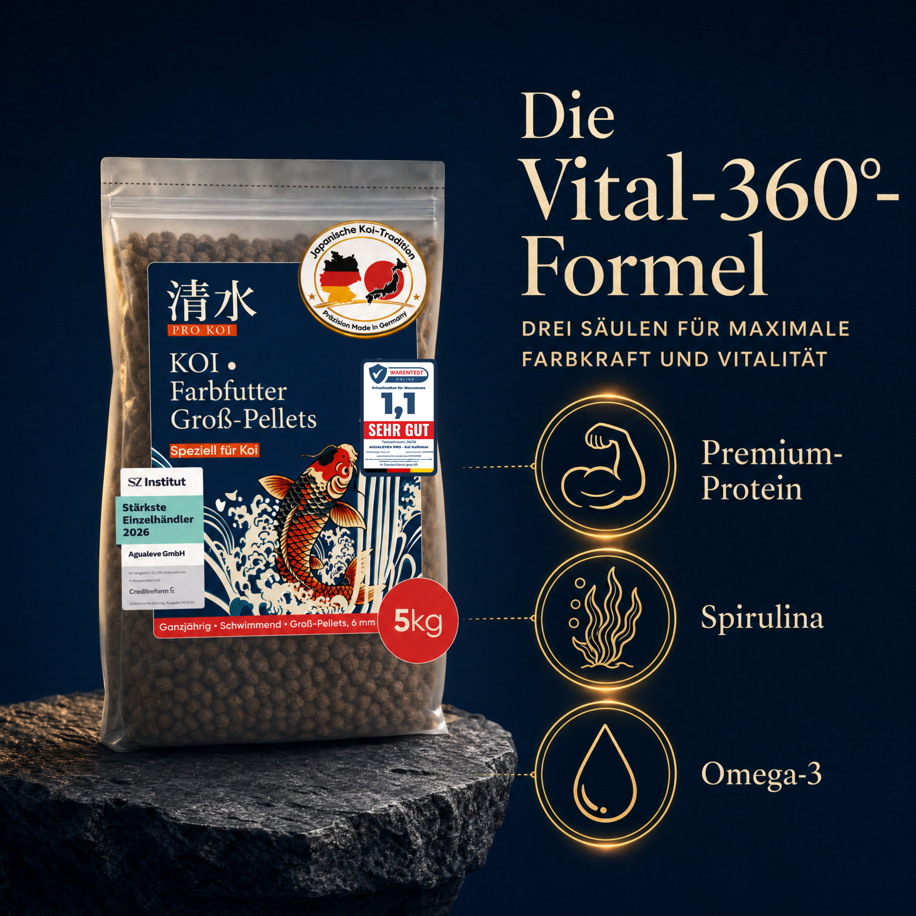 PRO KOI Farbfutter Groß-Pellets ganzjährig | schwimmende Pellets 6 mm