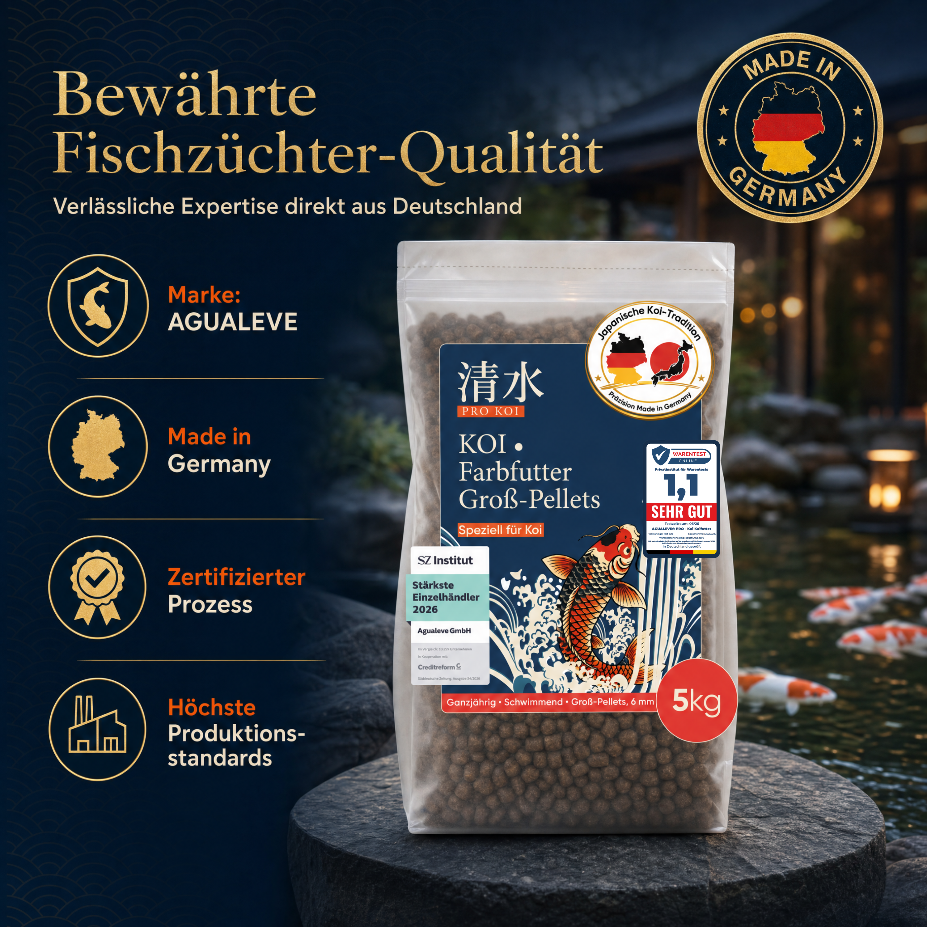 PRO KOI Farbfutter Groß-Pellets ganzjährig | schwimmende Pellets 6 mm