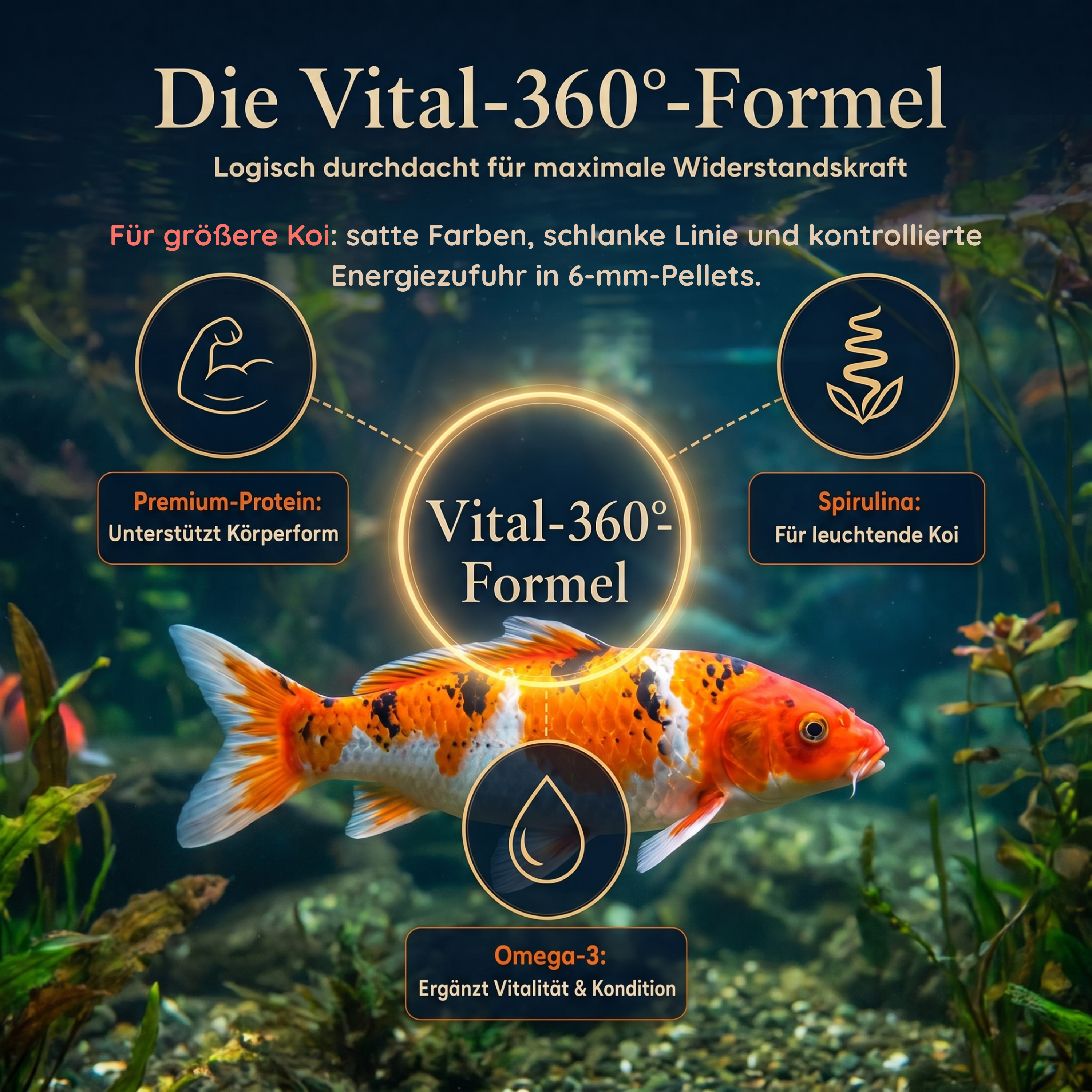 PRO KOI Farbfutter Groß-Pellets ganzjährig | schwimmende Pellets 6 mm