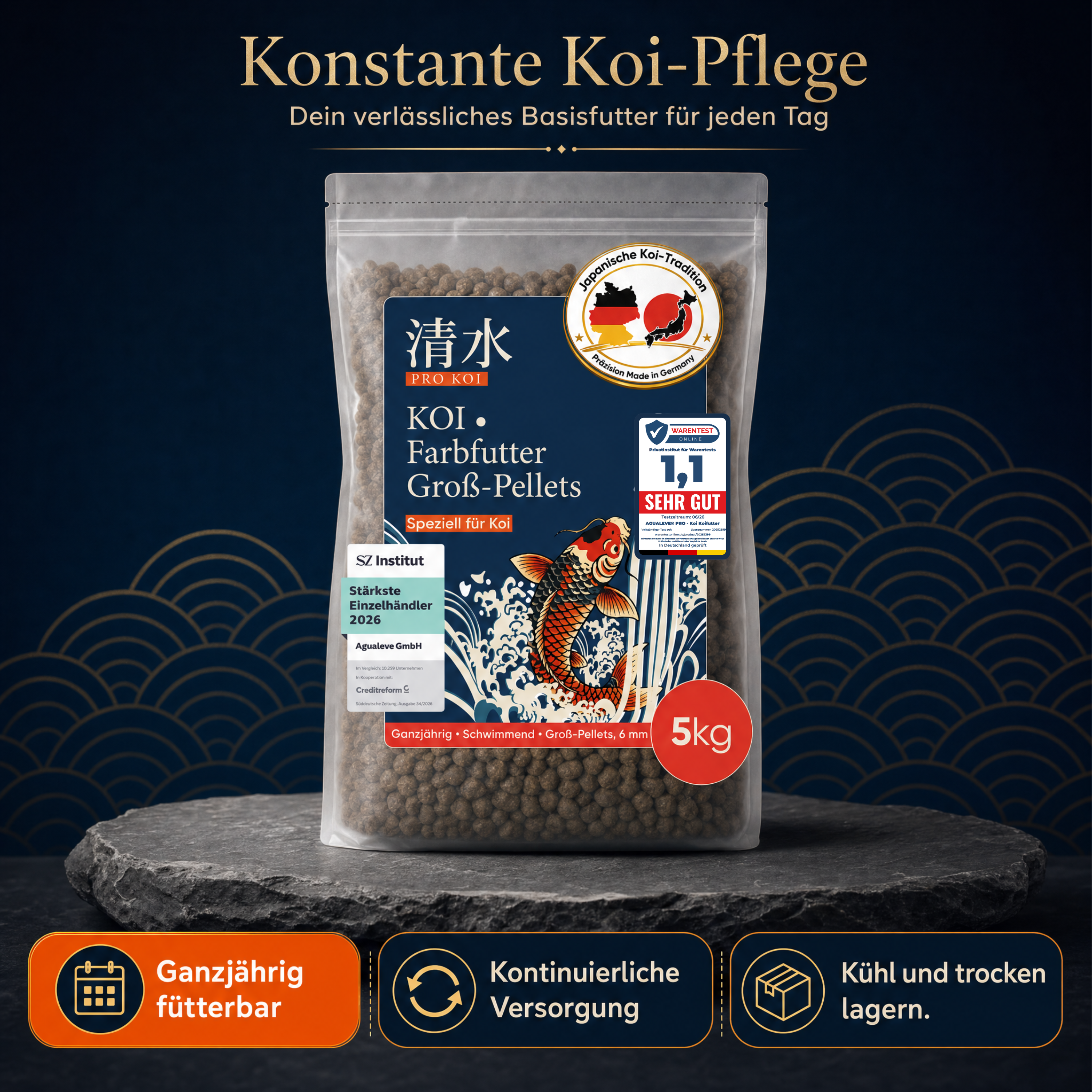 PRO KOI Farbfutter Groß-Pellets ganzjährig | schwimmende Pellets 6 mm