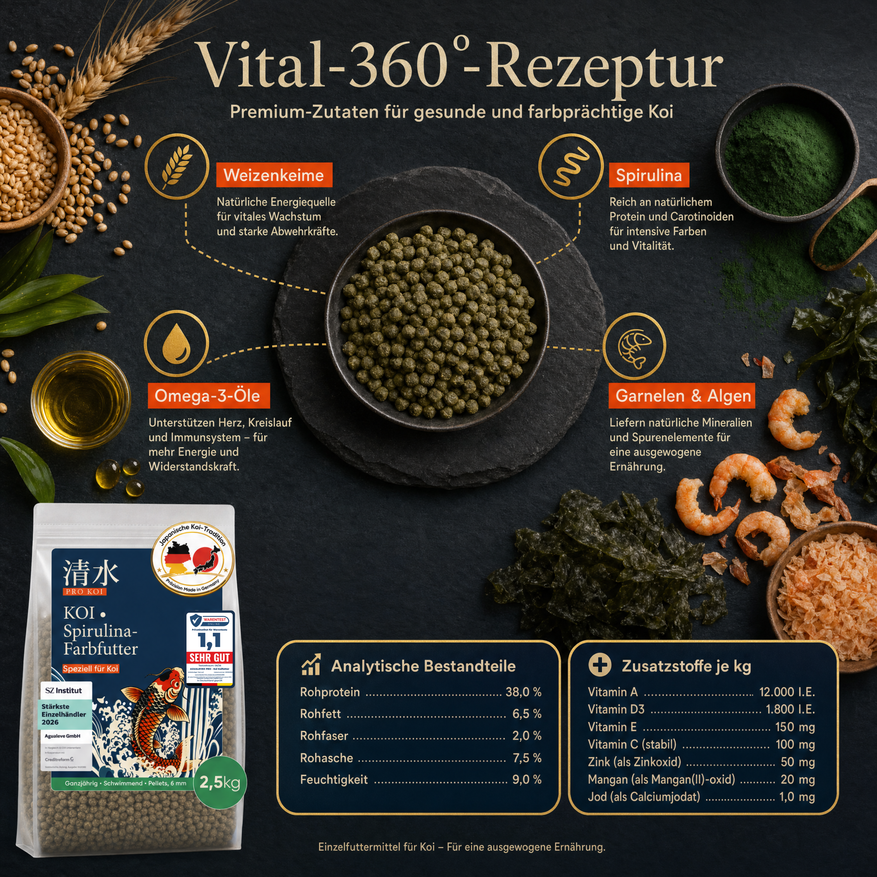 PRO KOI Spirulina-Farbfutter Farbfutter ganzjährig | schwimmende Pellets 6 mm