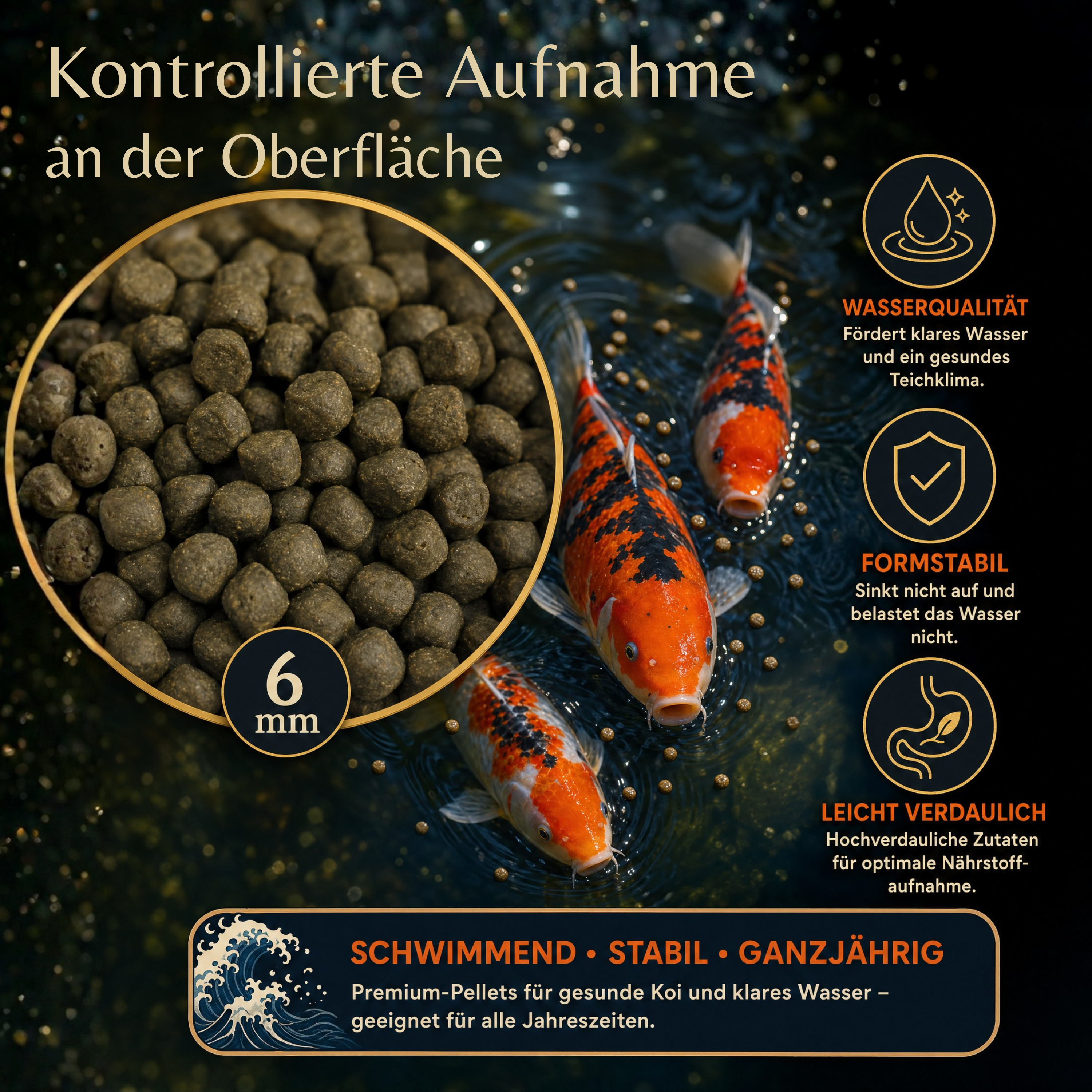 PRO KOI Spirulina-Farbfutter Farbfutter ganzjährig | schwimmende Pellets 6 mm