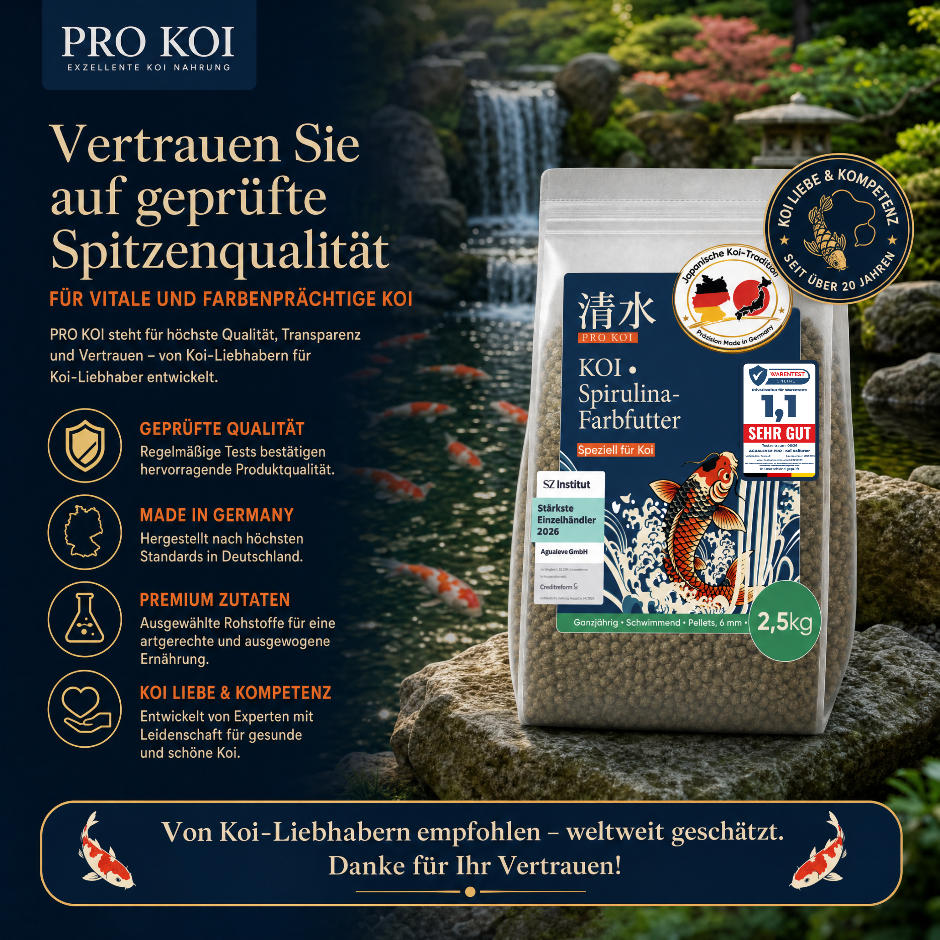 PRO KOI Spirulina-Farbfutter Farbfutter ganzjährig | schwimmende Pellets 6 mm