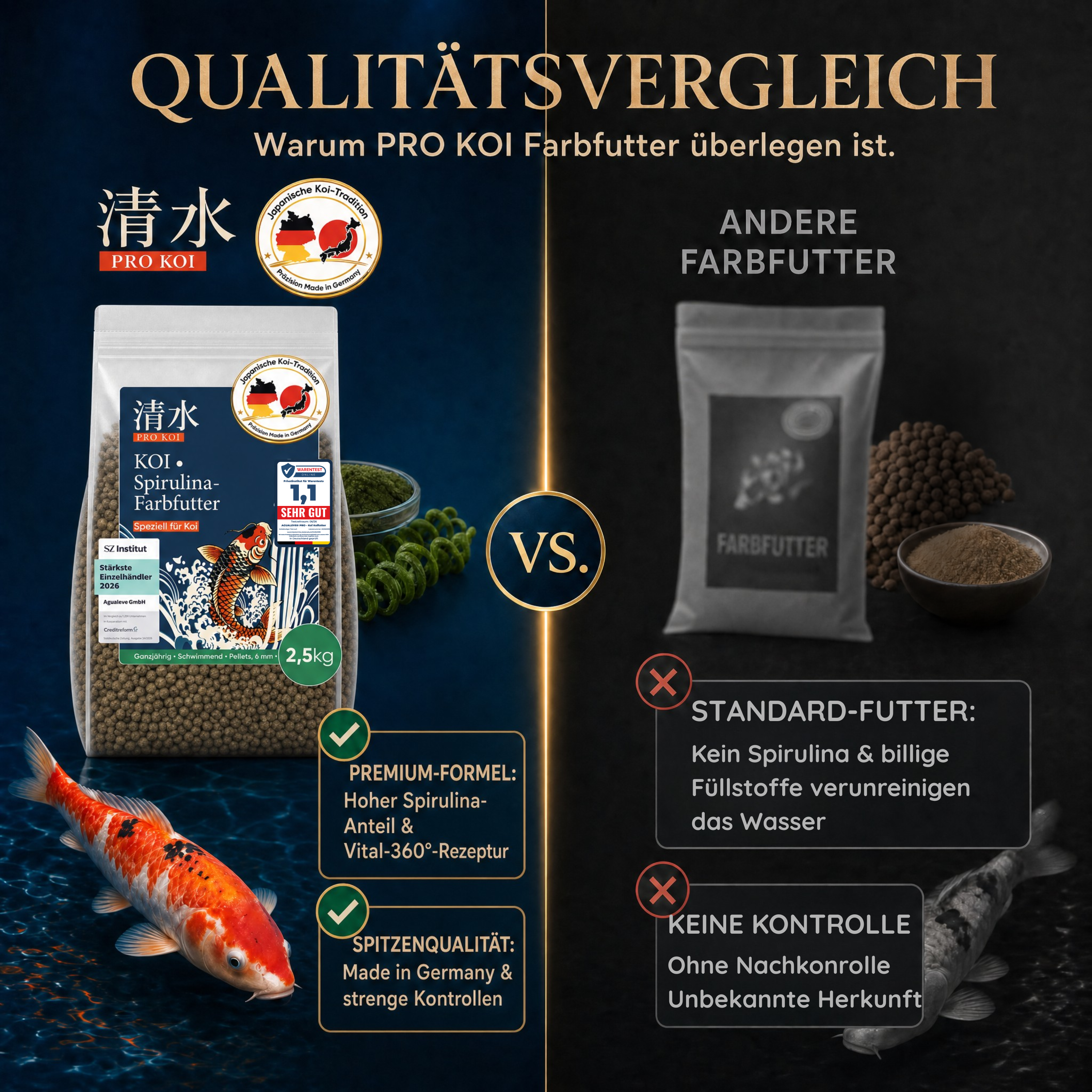 PRO KOI Spirulina-Farbfutter Farbfutter ganzjährig | schwimmende Pellets 6 mm