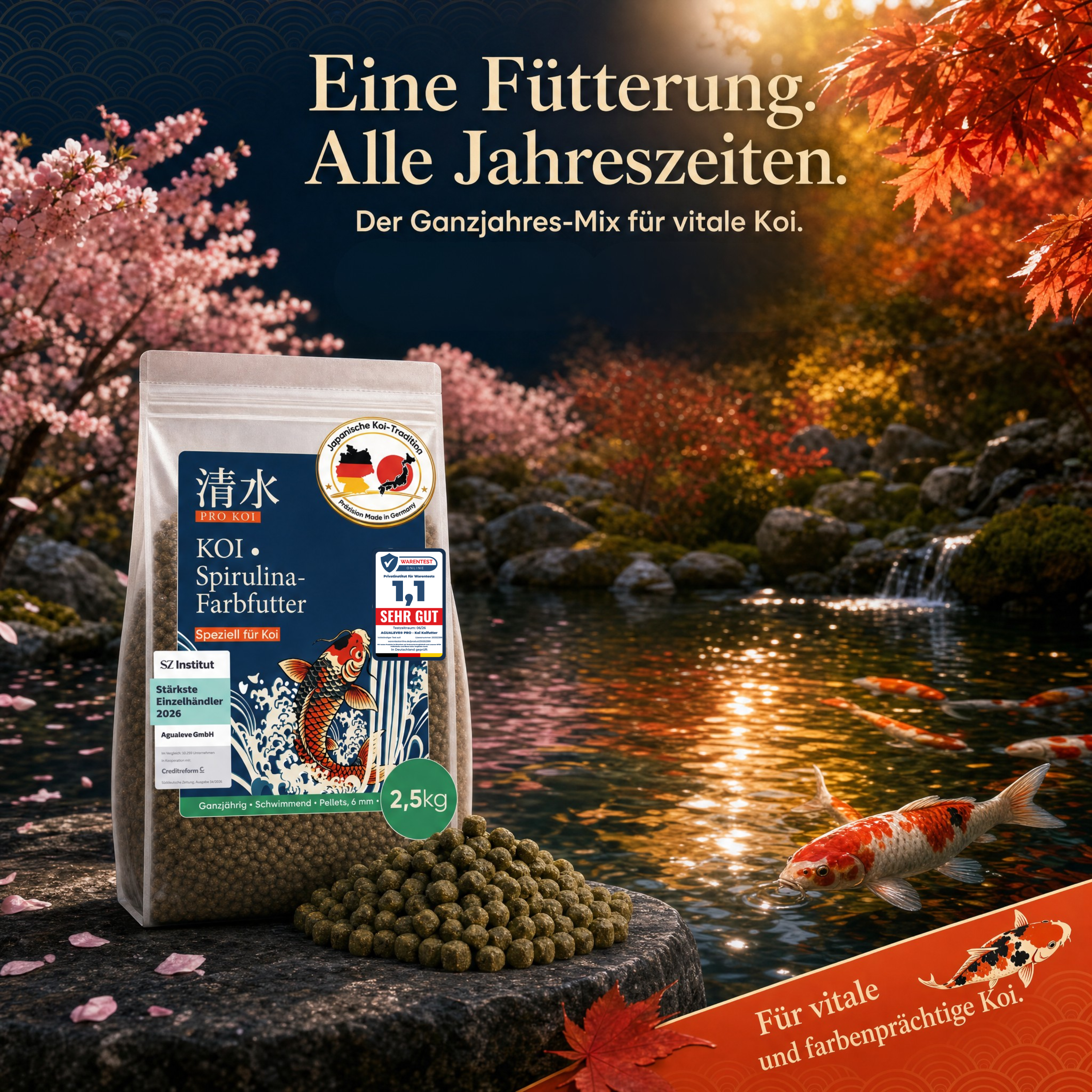 PRO KOI Spirulina-Farbfutter Farbfutter ganzjährig | schwimmende Pellets 6 mm