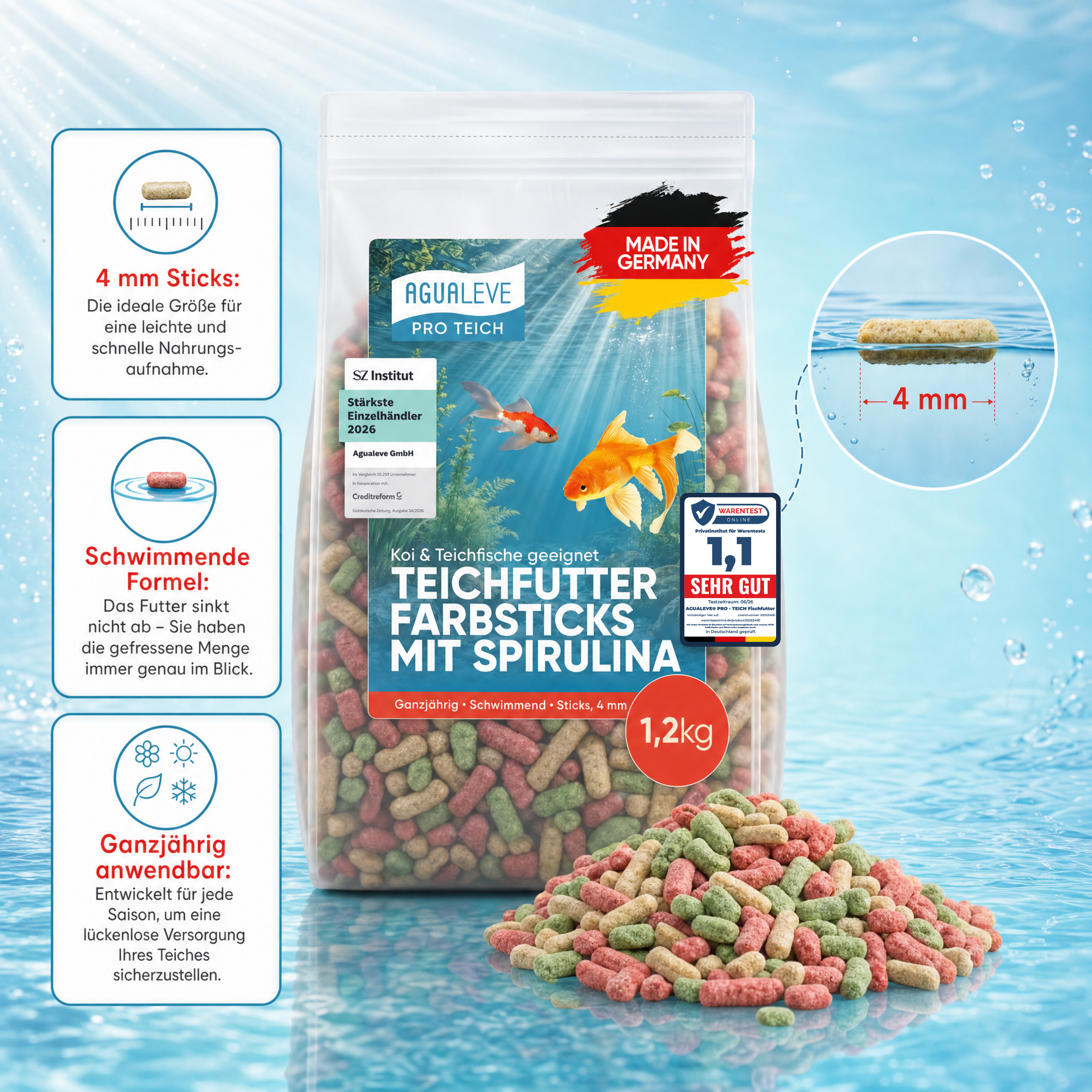 PRO TEICH Farbsticks mit Spirulina ganzjährig | schwimmende Sticks 4 mm