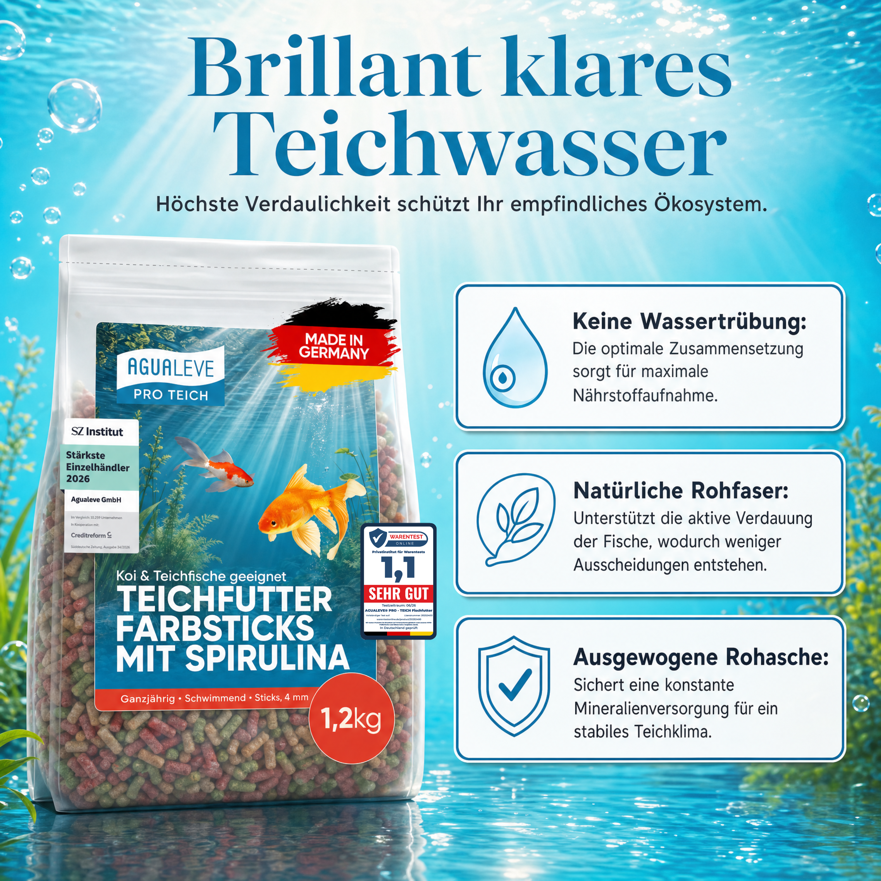 PRO TEICH Farbsticks mit Spirulina ganzjährig | schwimmende Sticks 4 mm