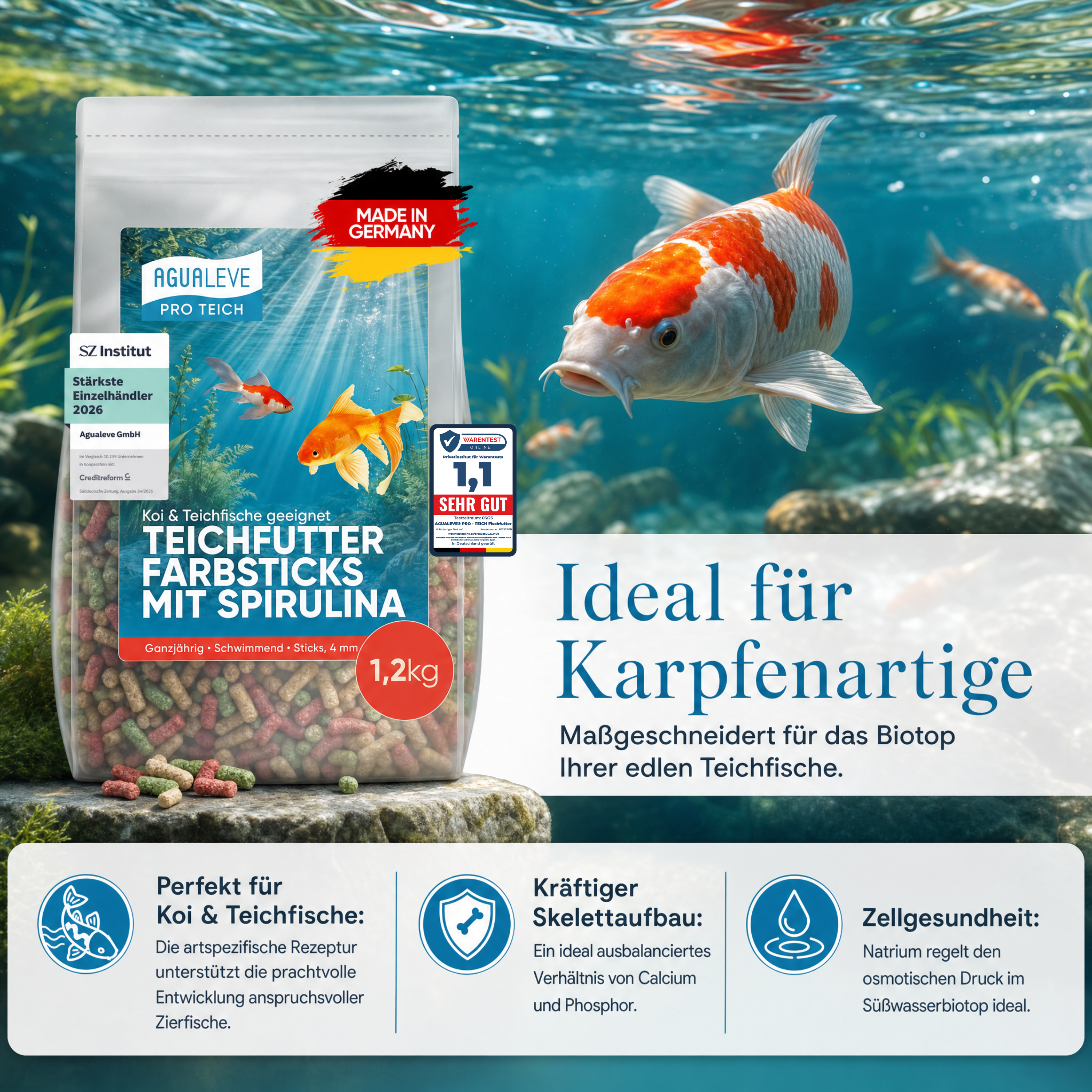 PRO TEICH Farbsticks mit Spirulina ganzjährig | schwimmende Sticks 4 mm